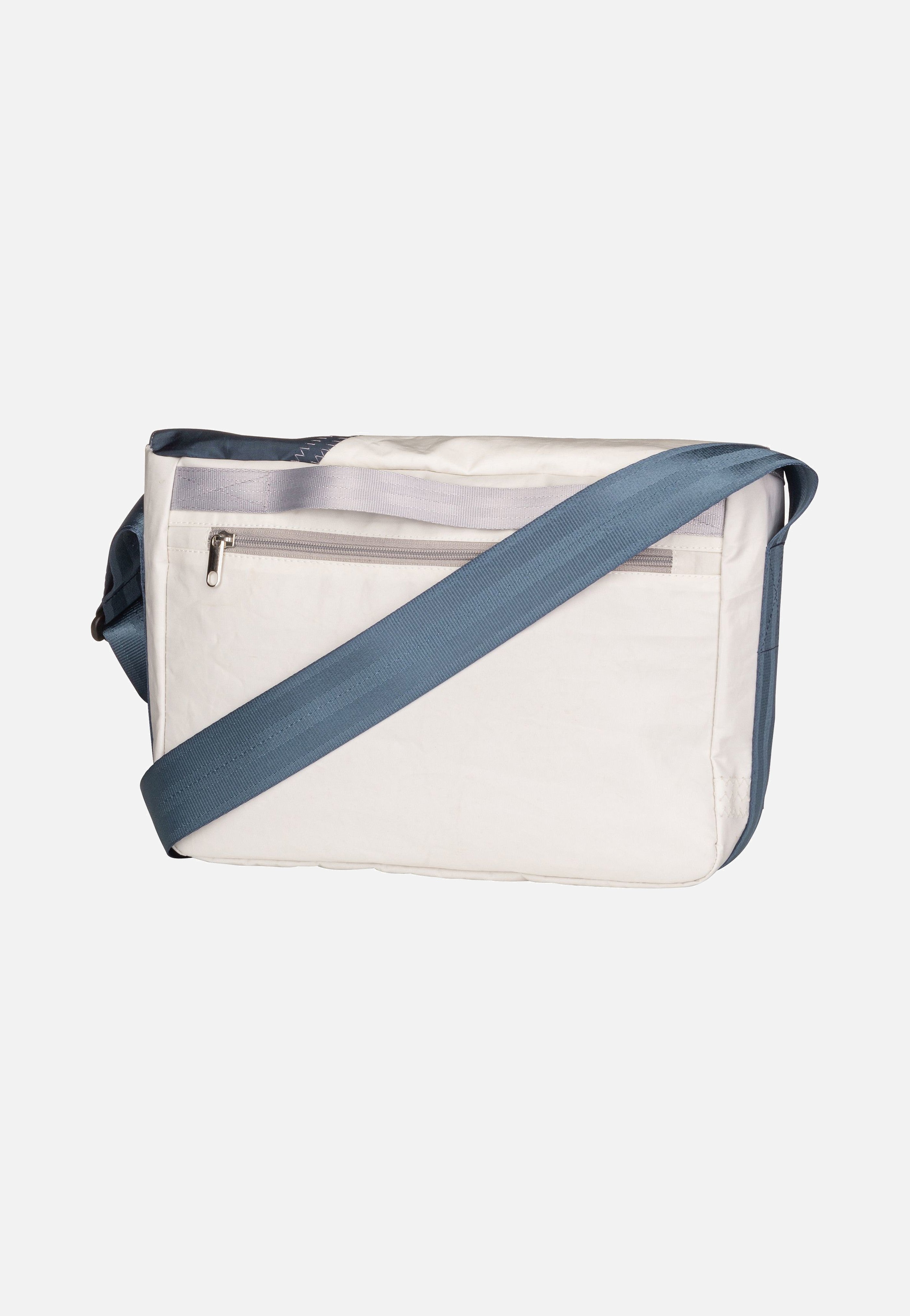 360Grad Barkasse Mini Weiß/Streifen Blau/Zahl Grau Messenger Bag