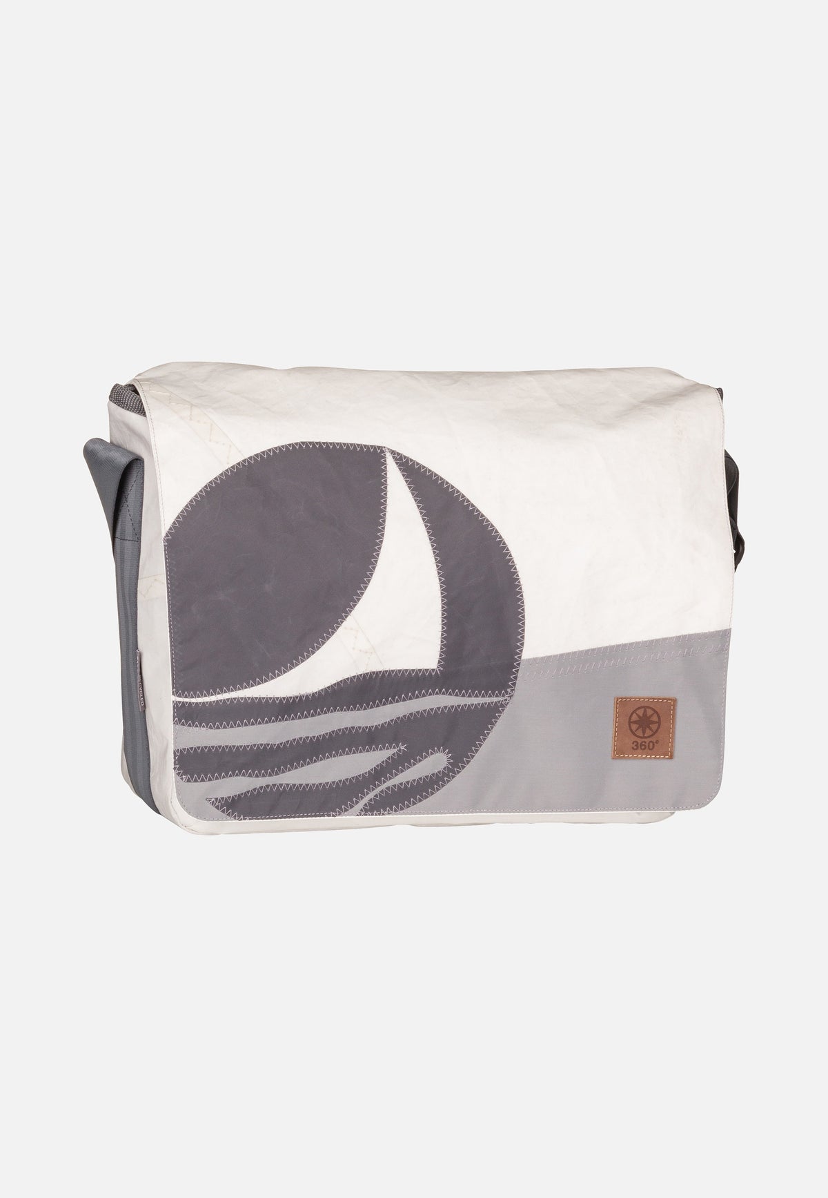 360Grad Barkasse Weiß/Balken Hellgrau/Segelboot Messenger Bag