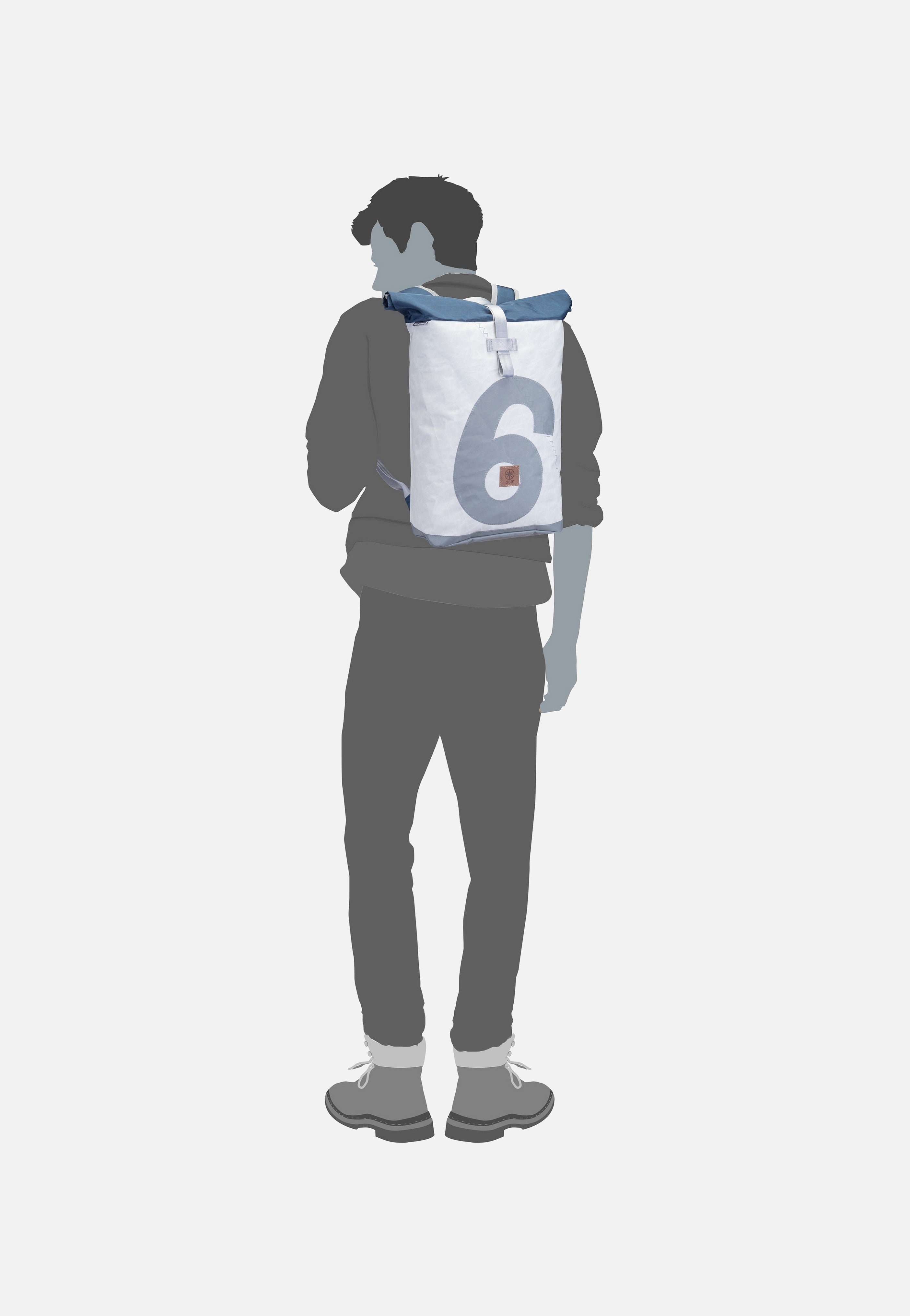 360Grad Tide Weiß/Blau/Zahl Hellgrau Rolltop Rucksack
