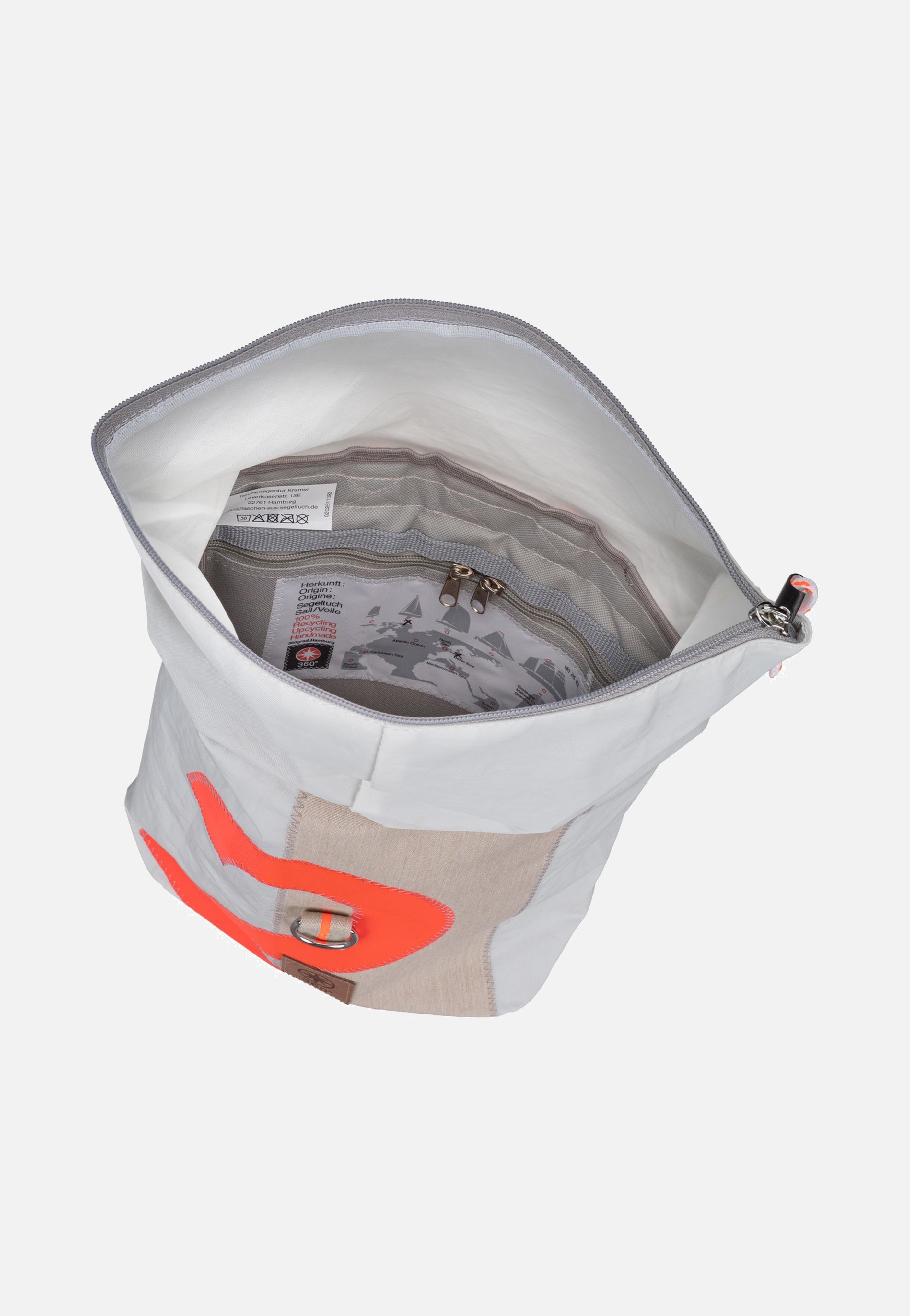 360Grad Möwe Mini Weiss/Sand/Zahl Orange Rolltop Rucksack