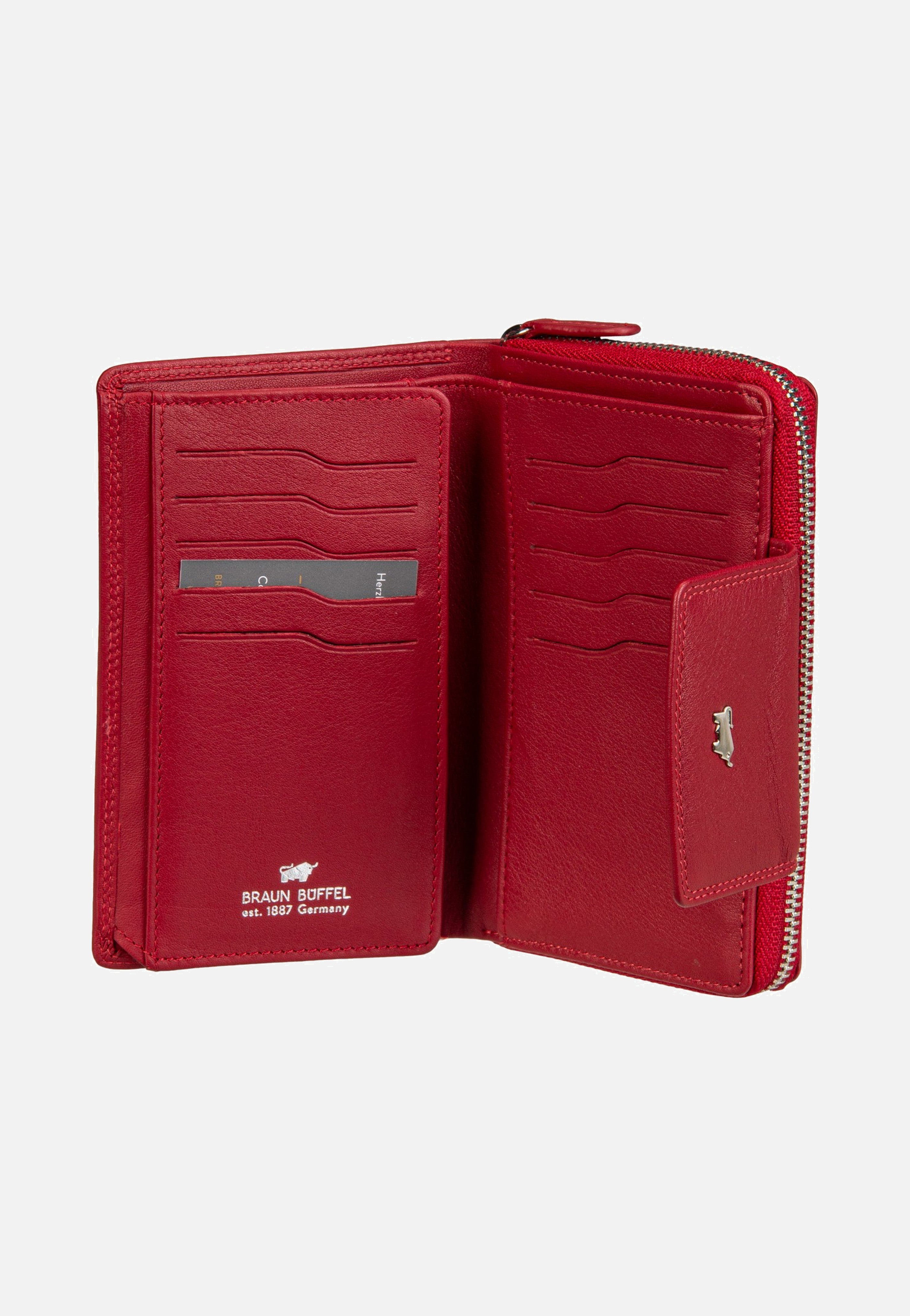 Braun Büffel Golf RFID Zip-Wallet M 15Cs Red Portemonnaie
