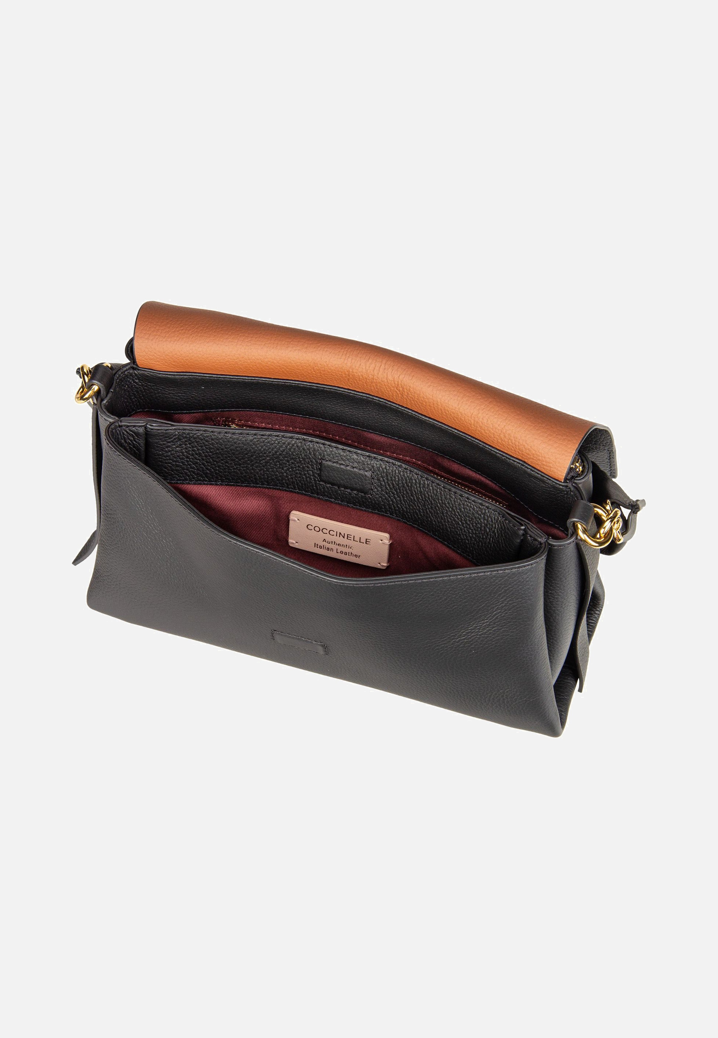 Coccinelle - Boheme Grana Double 1201 Noir/Cognac - Shoulder Bag | Women-Image