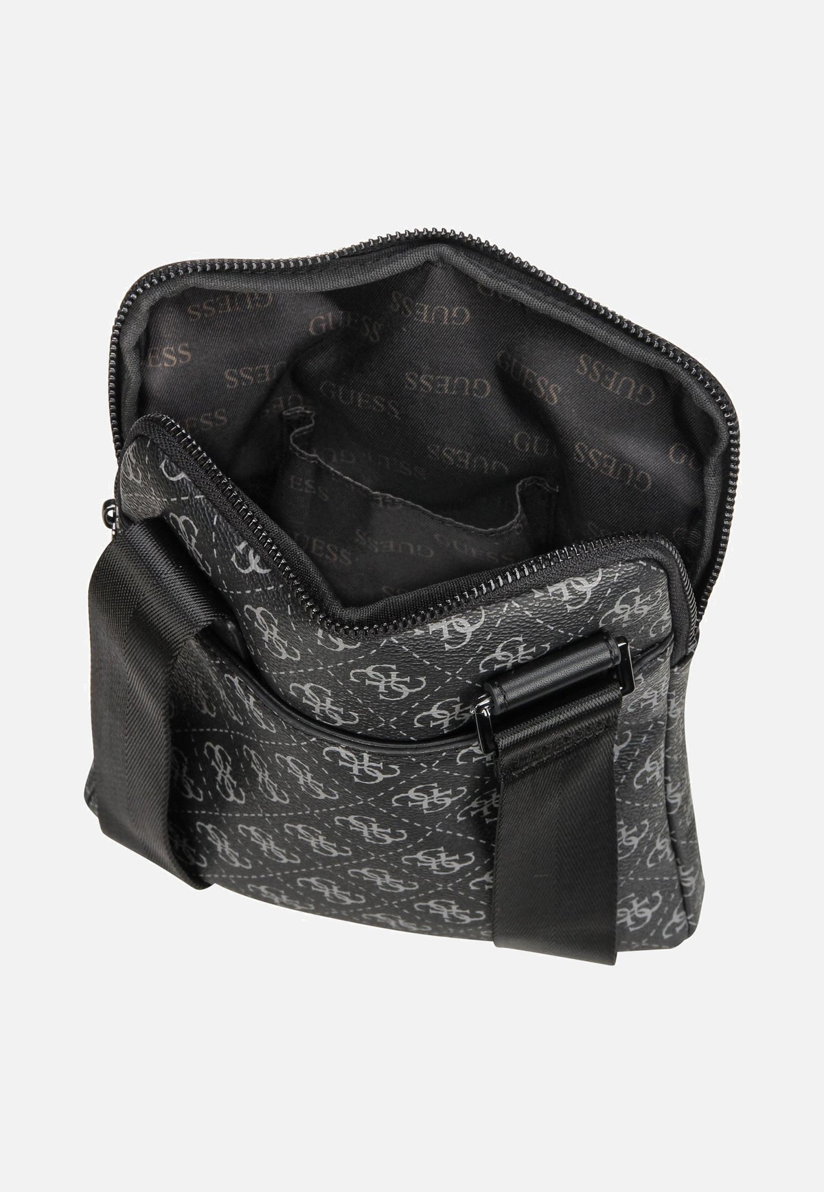 Guess Milano Eco Grain Double Flat Dark Black Crossbody Bag