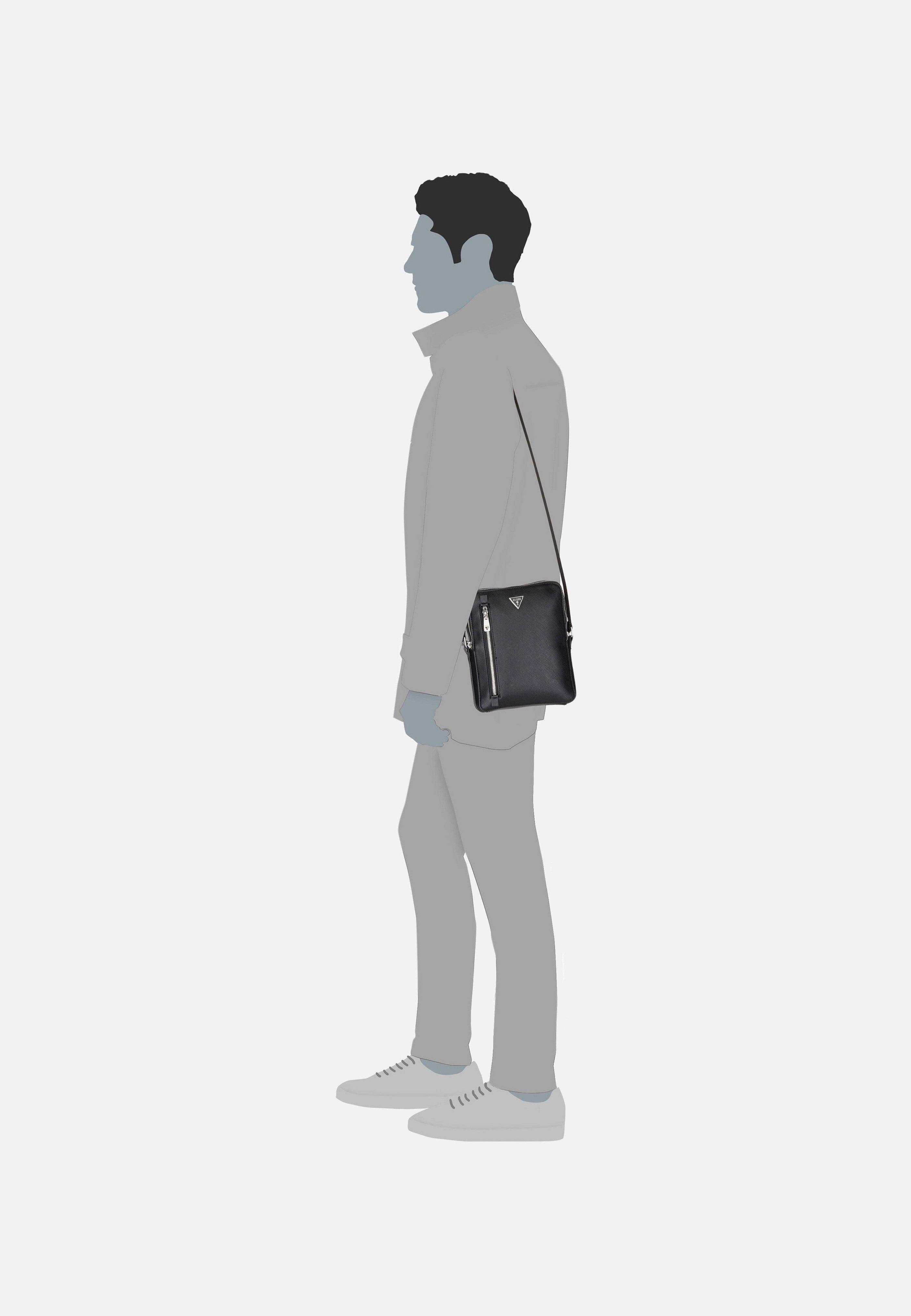 Guess - Torino Saffiano Eco Double Zip Black - Crossbody Bag | Men-Image