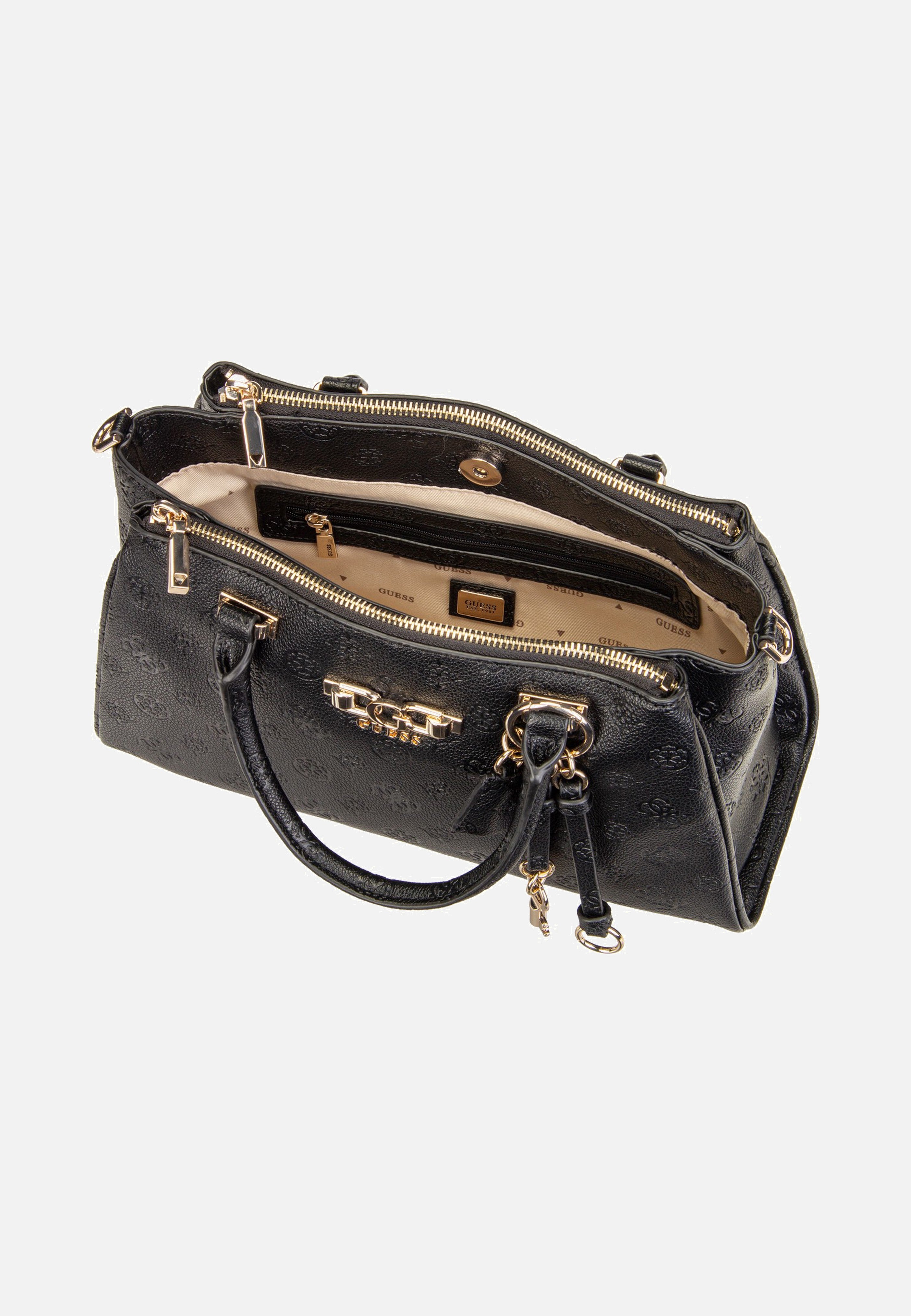 Guess Anise Triple Comp Satchel Black Logo Satchel