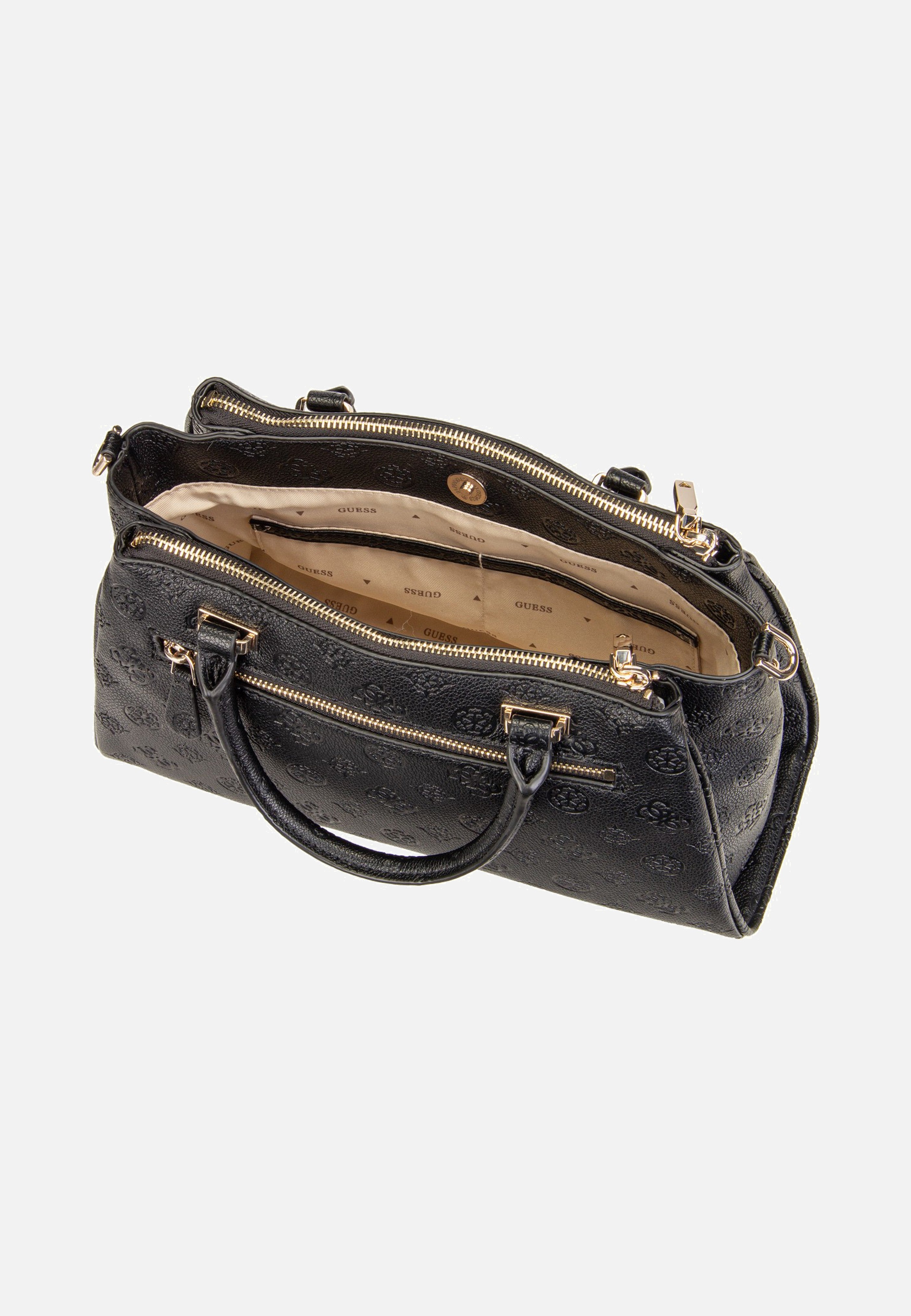 Guess Anise Triple Comp Satchel Black Logo Satchel