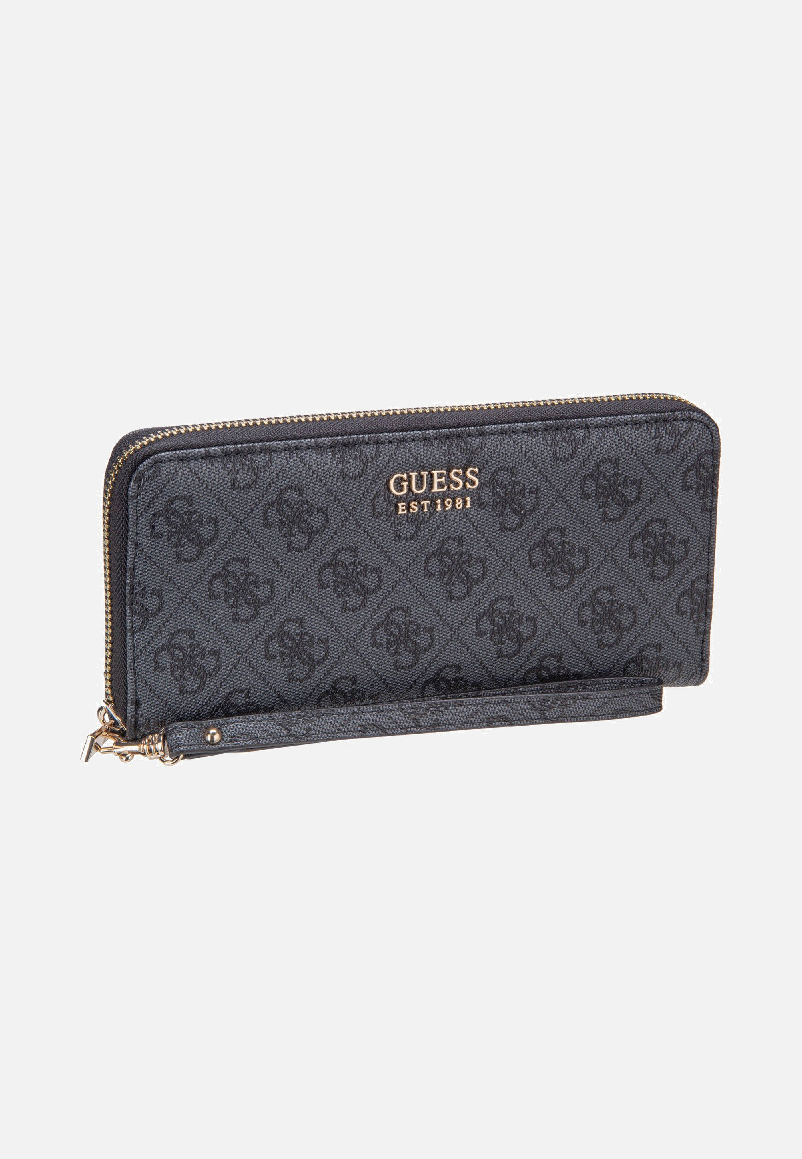 Guess Brenton Slg Large Zip Around Coal Logo Portemonnaie