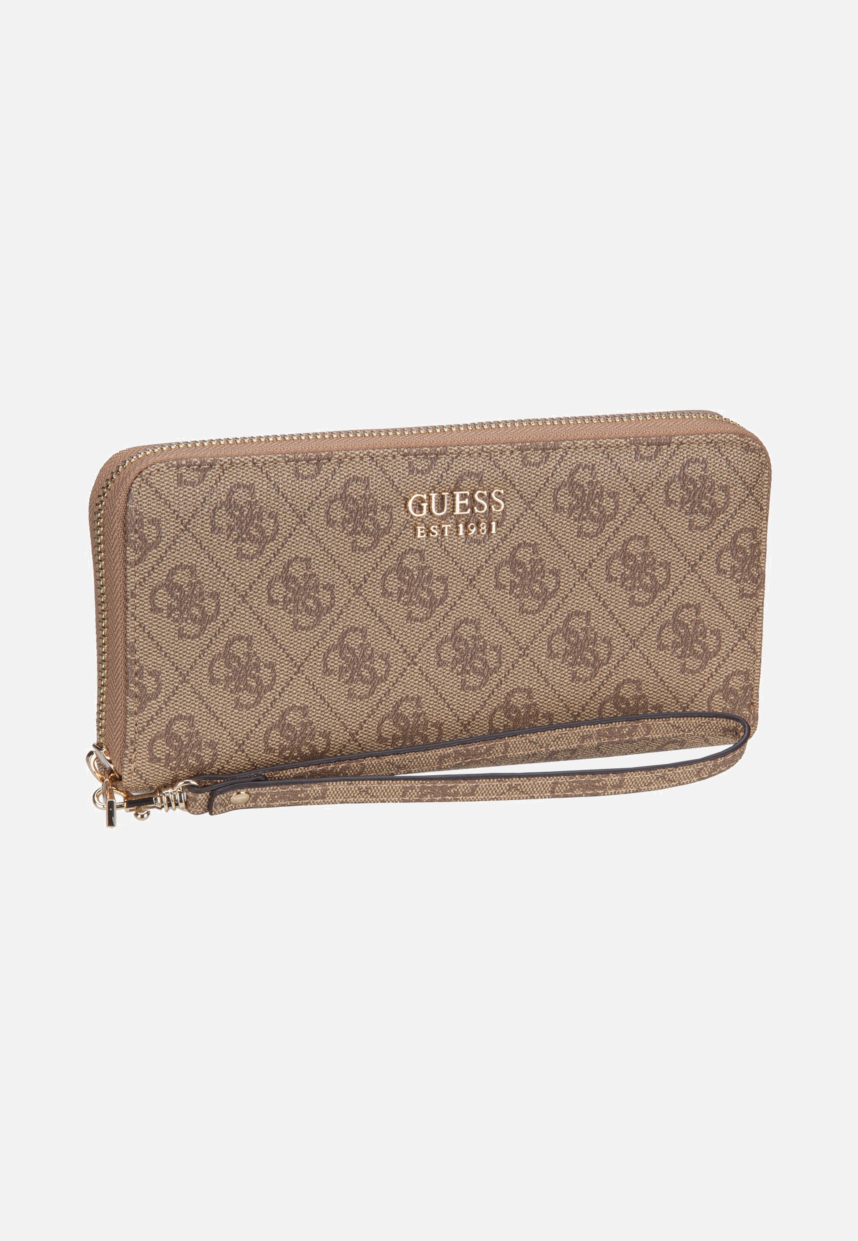 Guess Brenton Slg Large Zip Around Latte Logo Portemonnaie