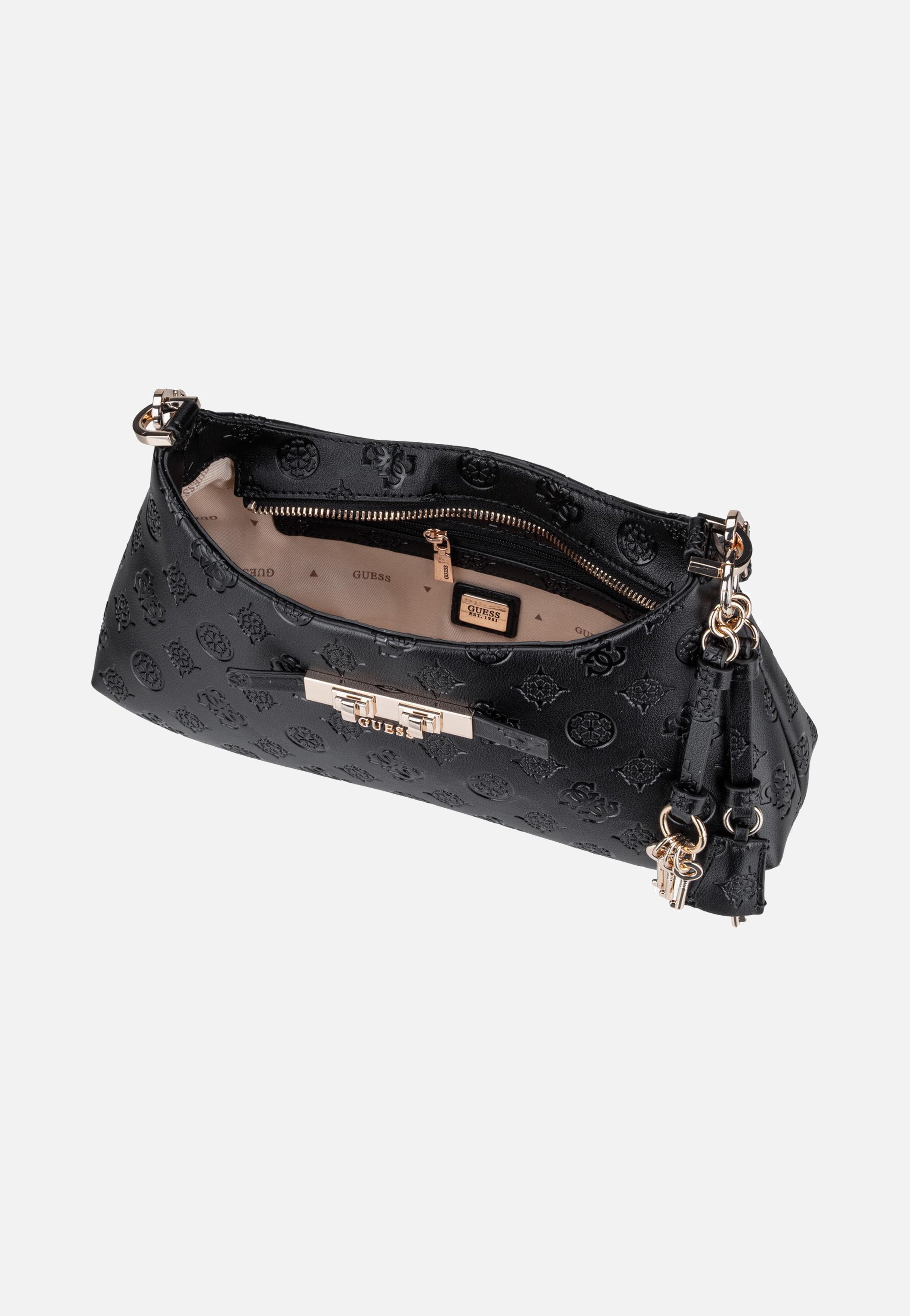 Guess Carmella Shoulder 25180 Black Logo Schultertasche