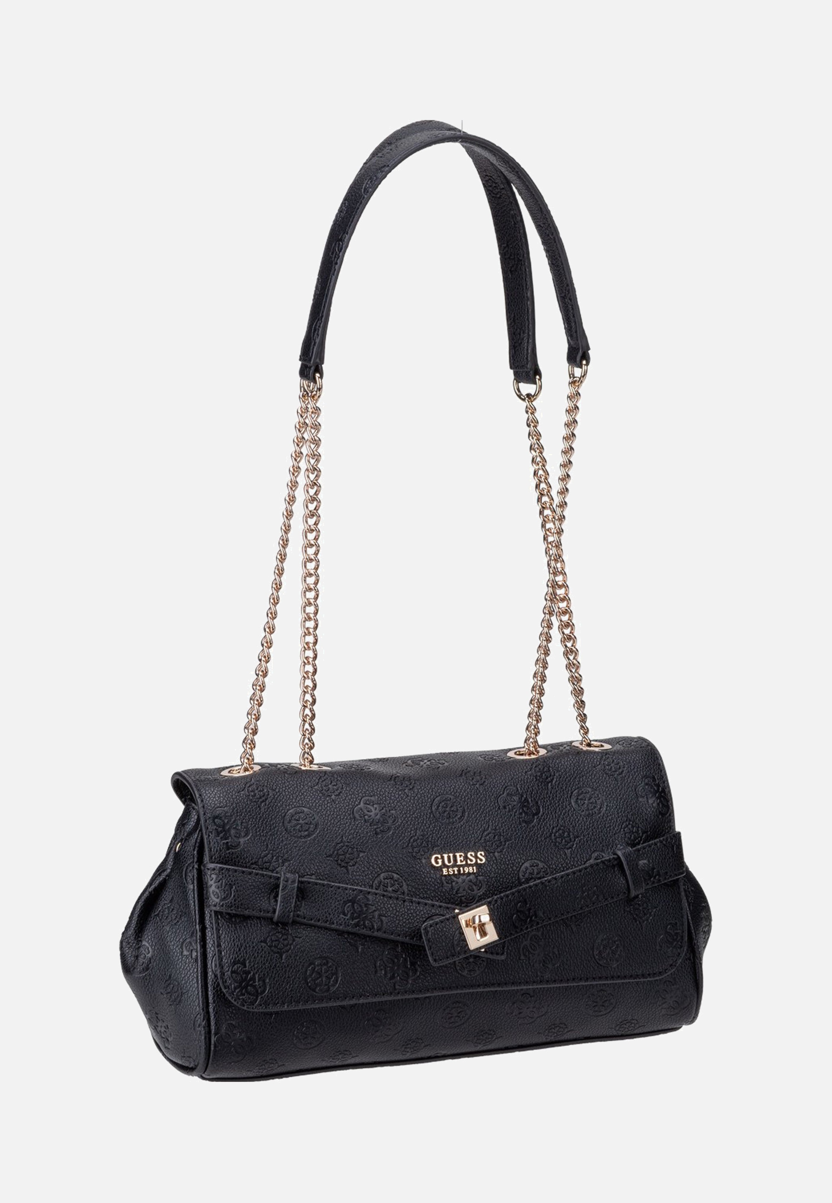 Guess Ella Logo Convertible Flap 46210 Black Logo Crossbody Bag
