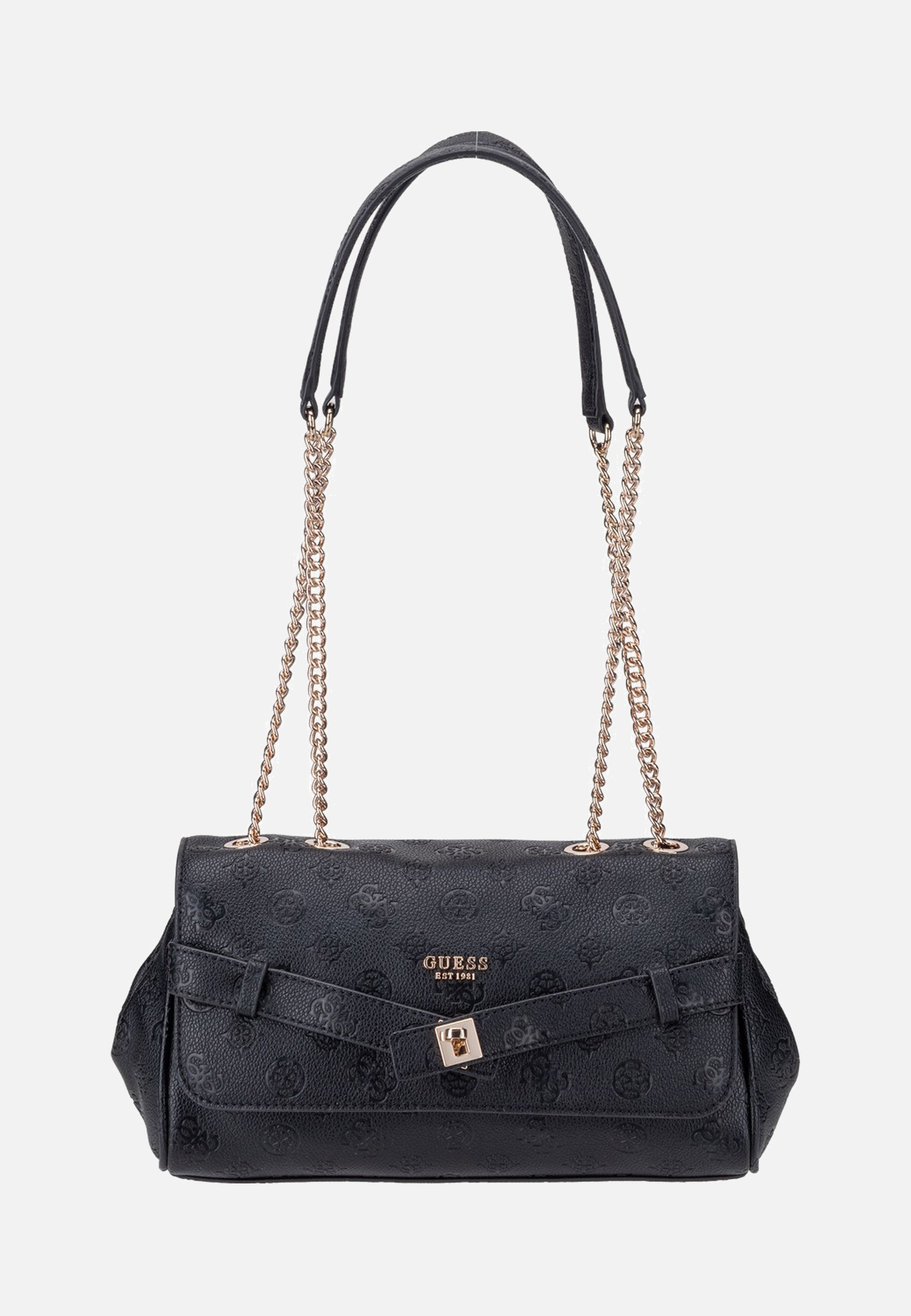 Guess Ella Logo Convertible Flap 46210 Black Logo Crossbody Bag