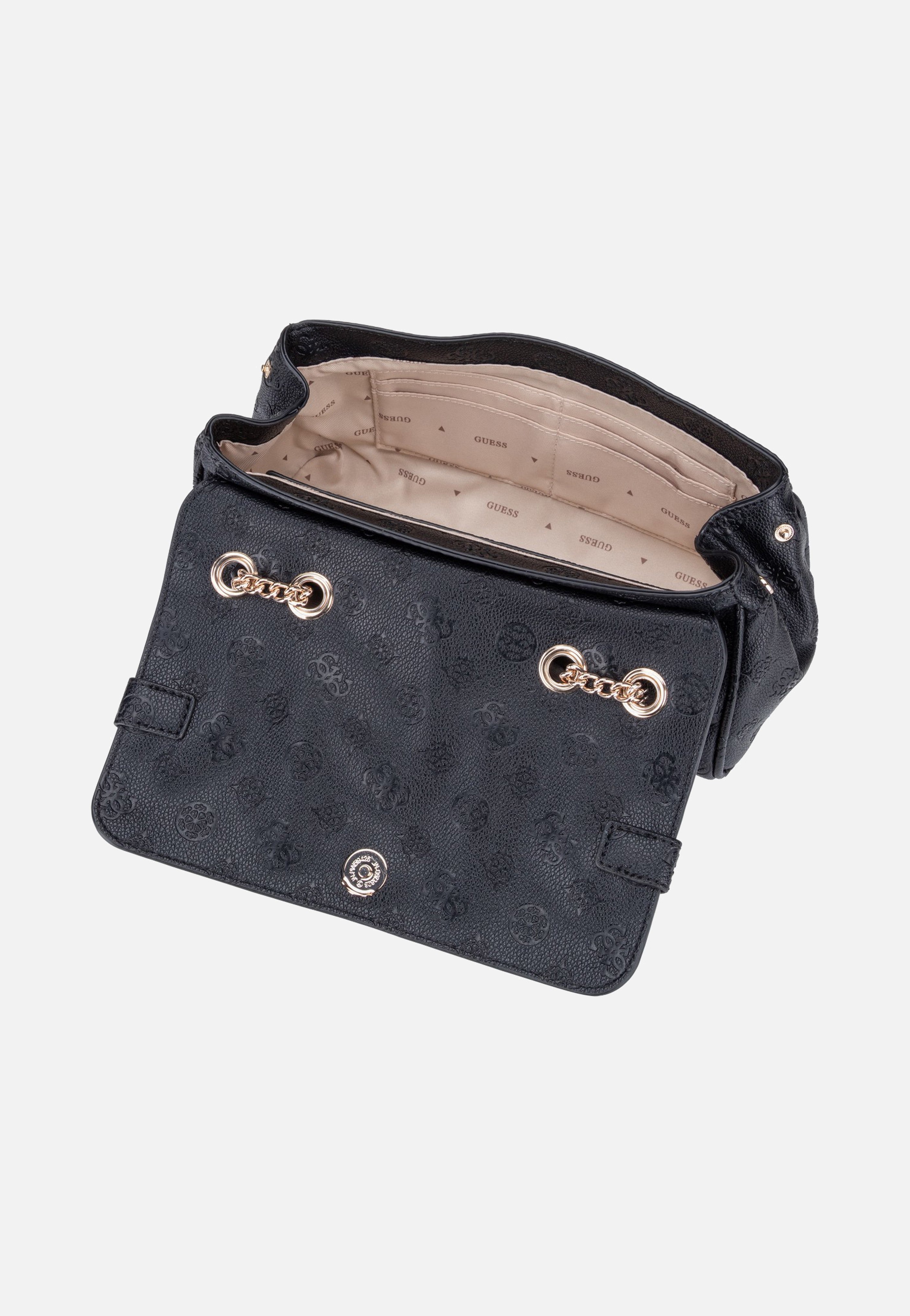 Guess Ella Logo Convertible Flap 46210 Black Logo Crossbody Bag