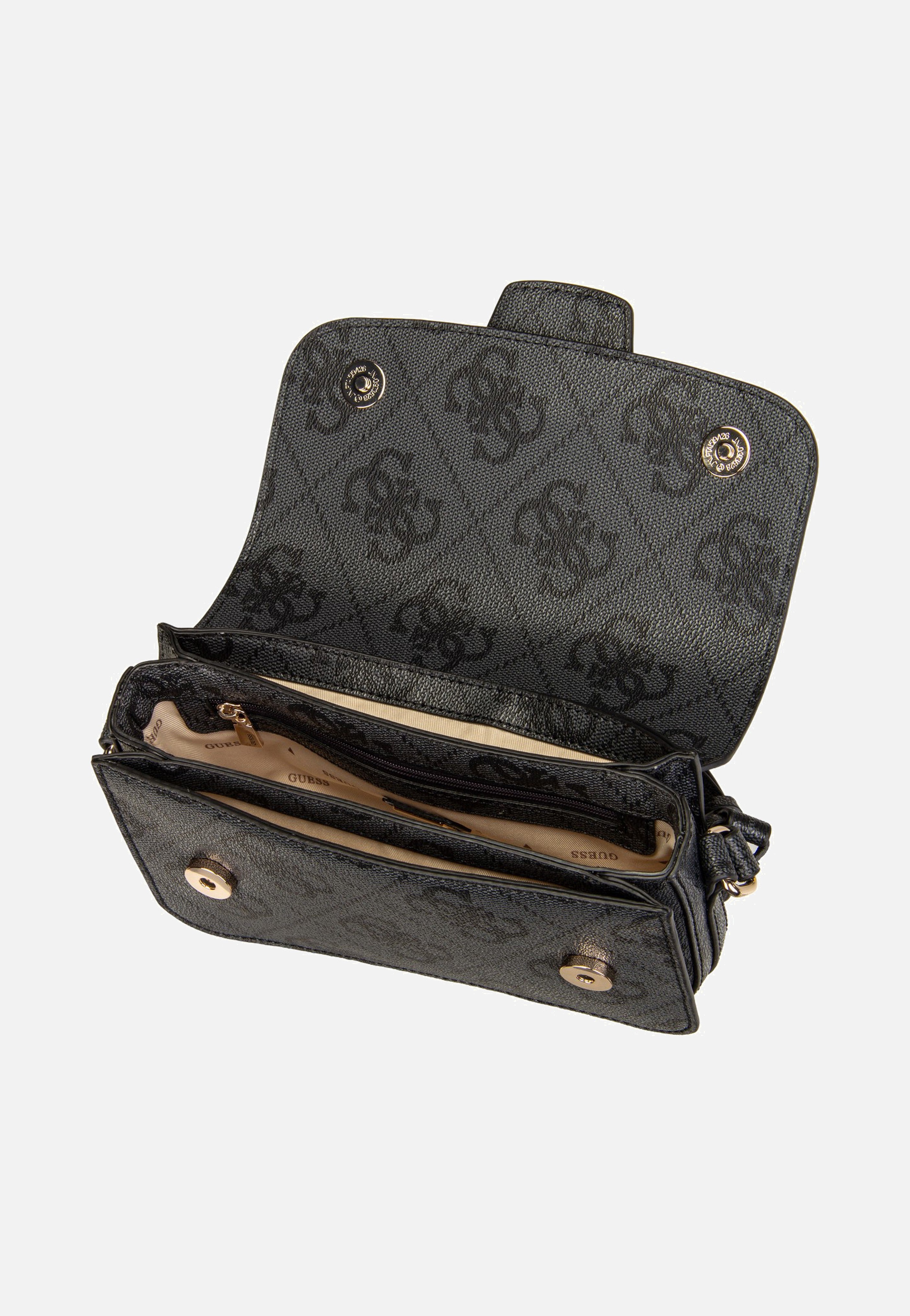 Guess Janie Logo Conv Xbody Flap Coal Logo Umhängetasche
