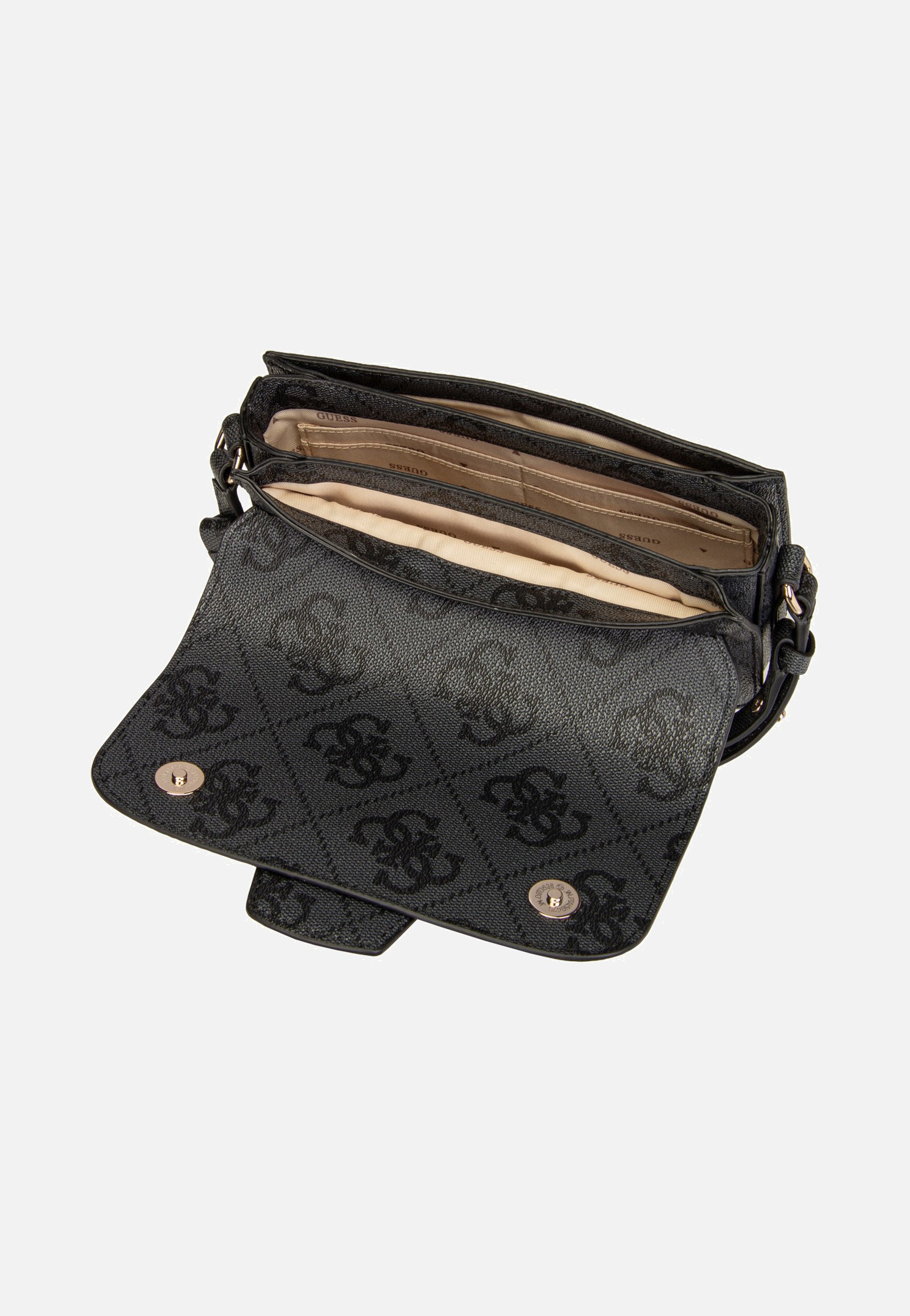 Guess Janie Logo Conv Xbody Flap Coal Logo Umhängetasche