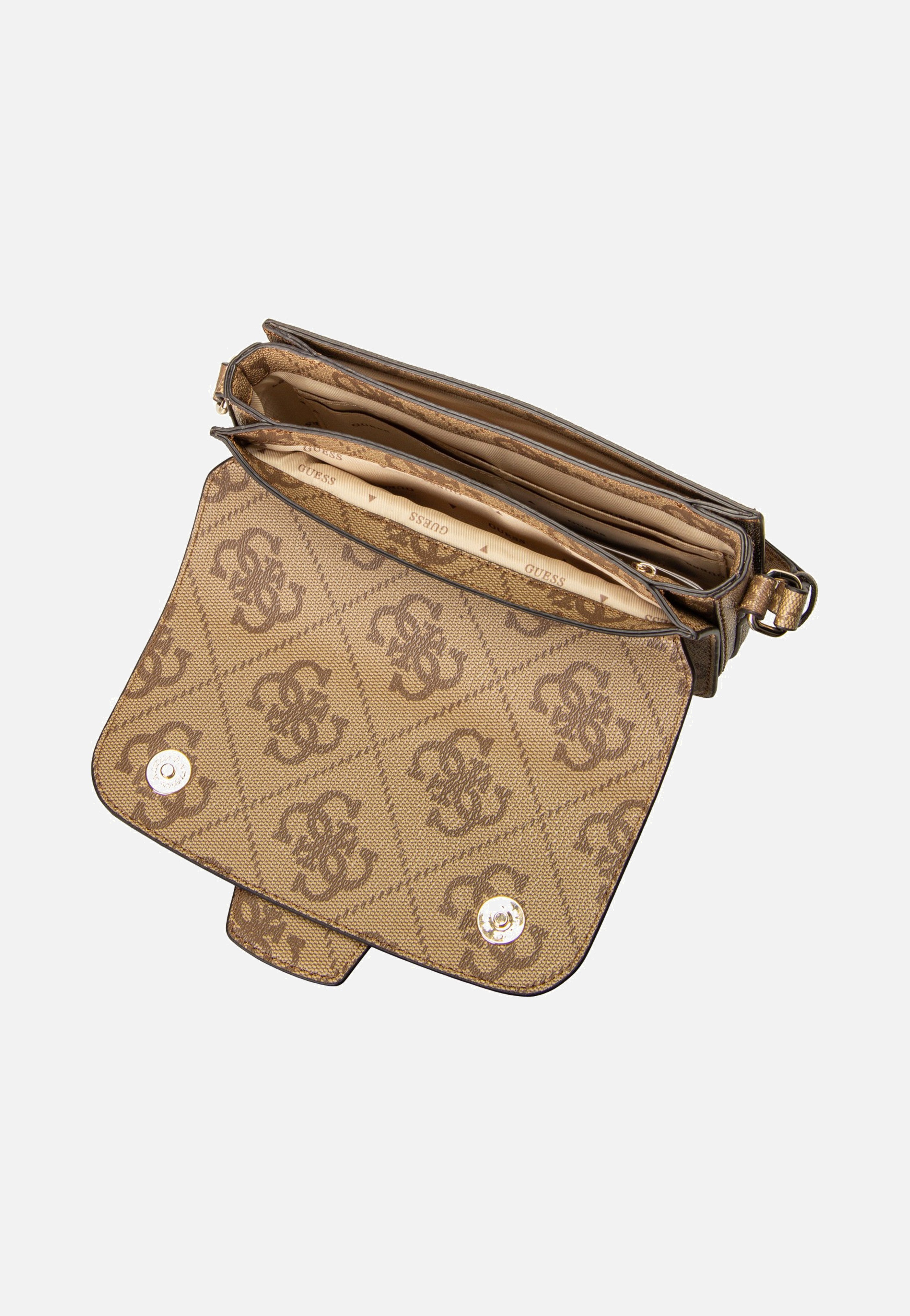Guess Janie Logo Conv Xbody Flap Latte Logo Umhängetasche
