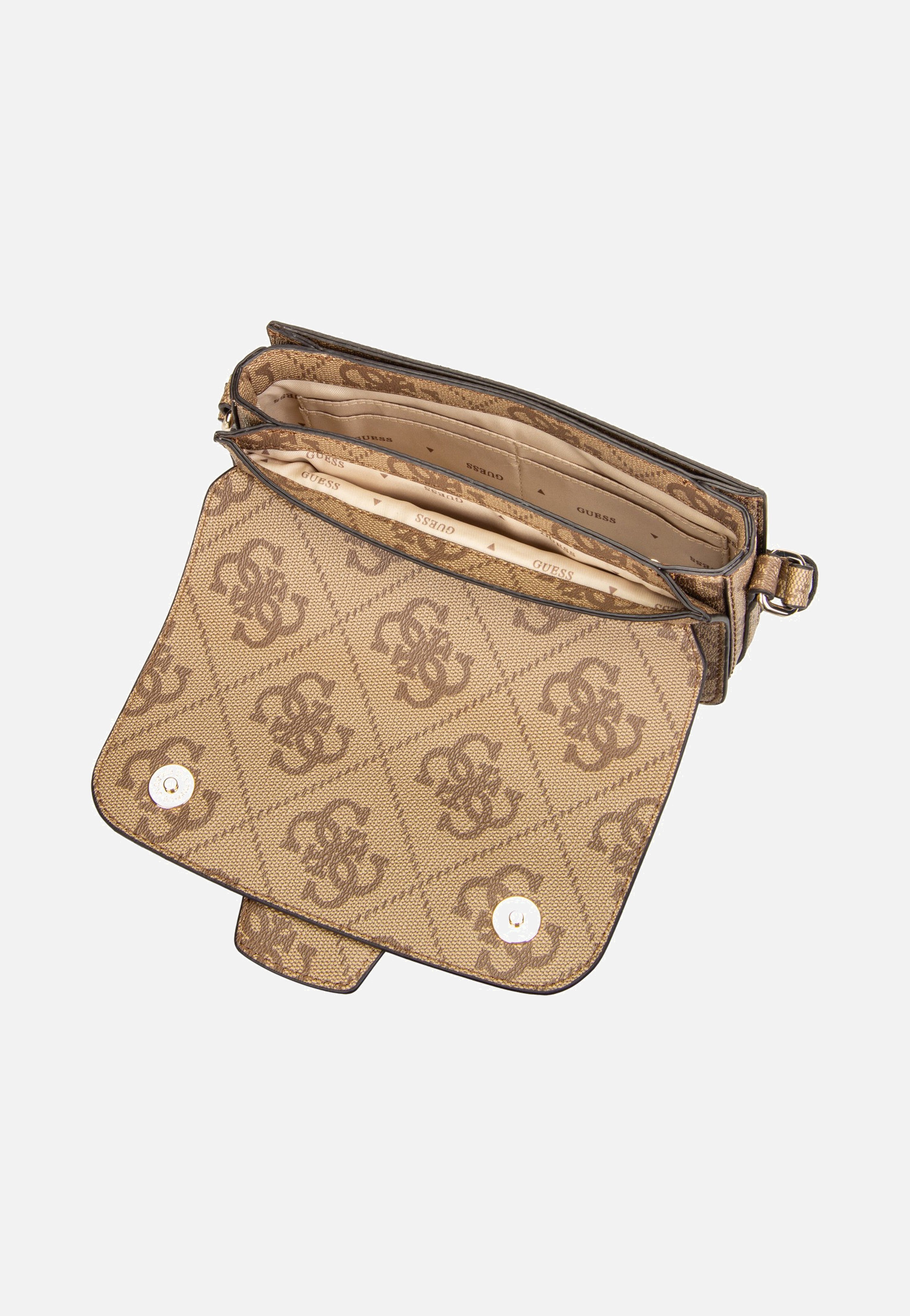 Guess Janie Logo Conv Xbody Flap Latte Logo Umhängetasche
