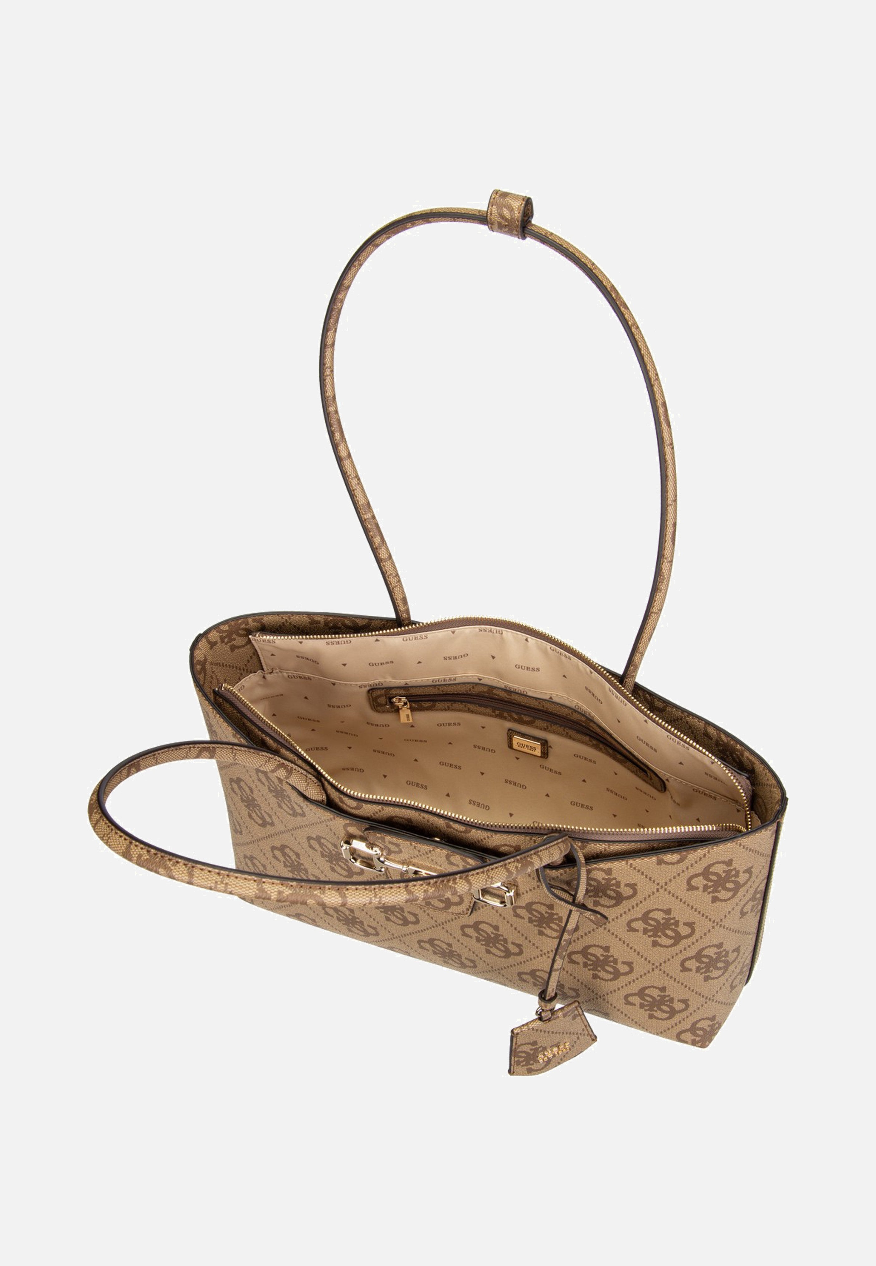 Guess Janie Logo Girlfriend Carryall Latte Logo Shopper