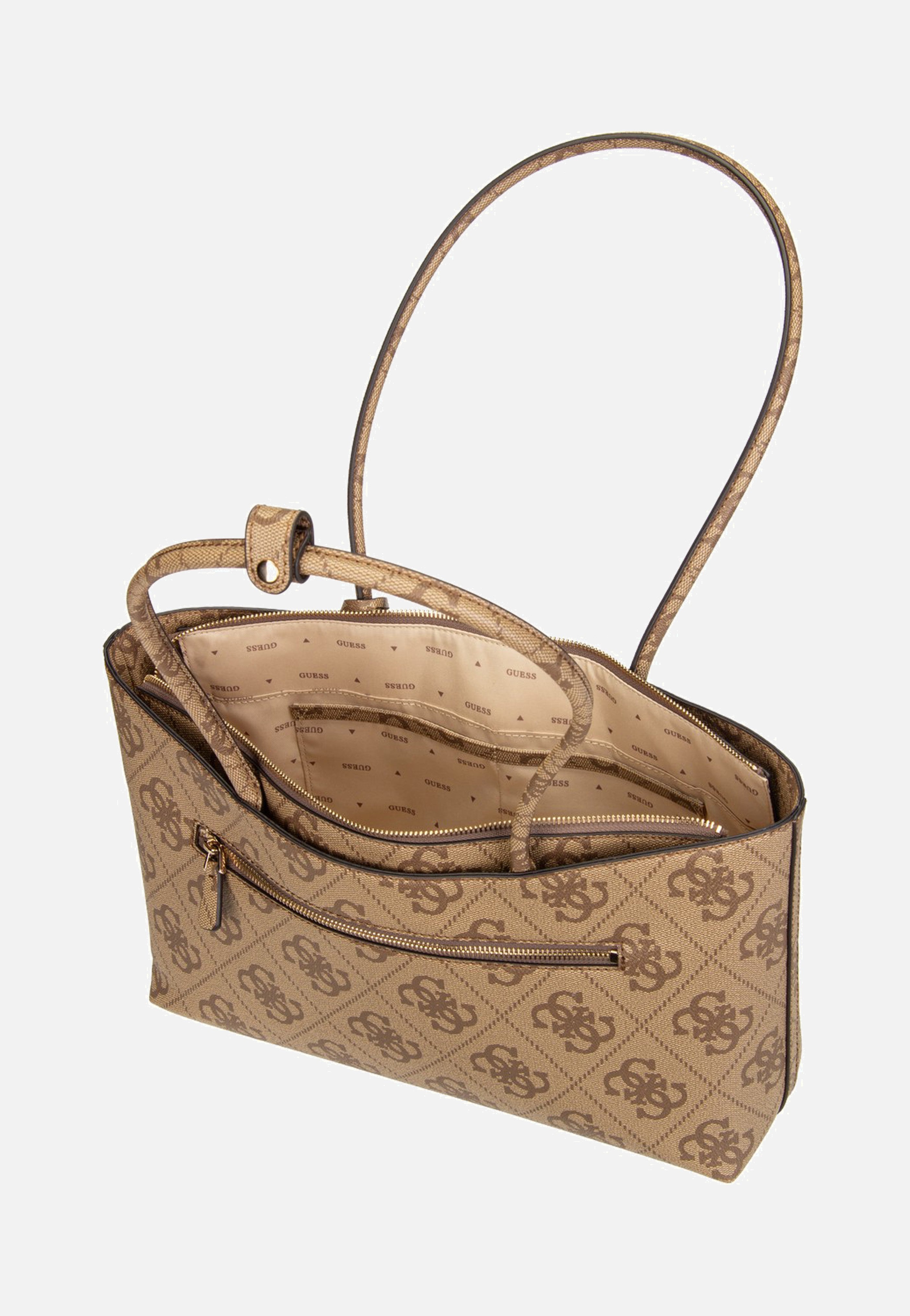 Guess Janie Logo Girlfriend Carryall Latte Logo Shopper