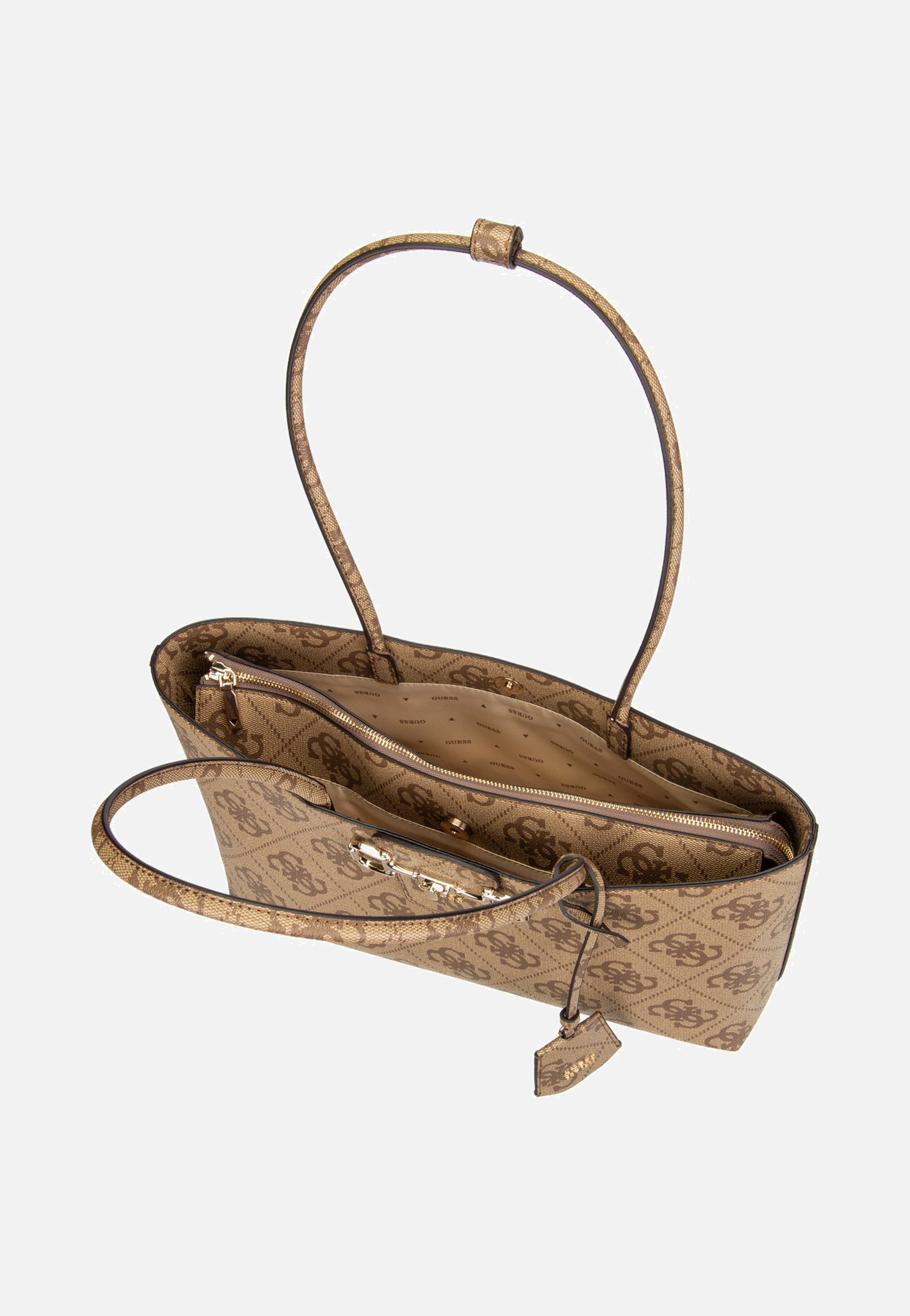 Guess Janie Logo Girlfriend Carryall Latte Logo Shopper