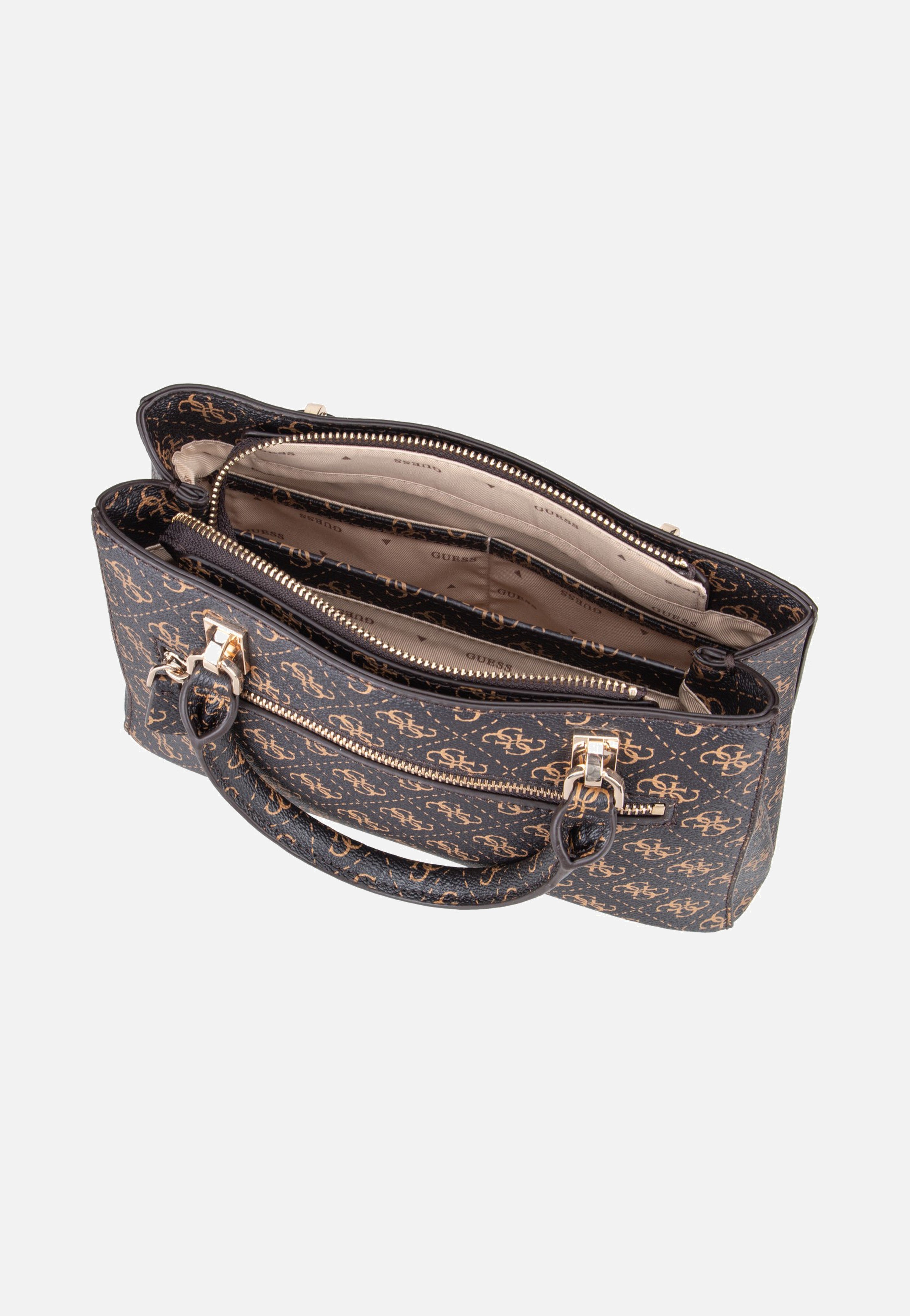 Guess Noelle II Sml Multi Comp Stchl Brown Logo Satchel