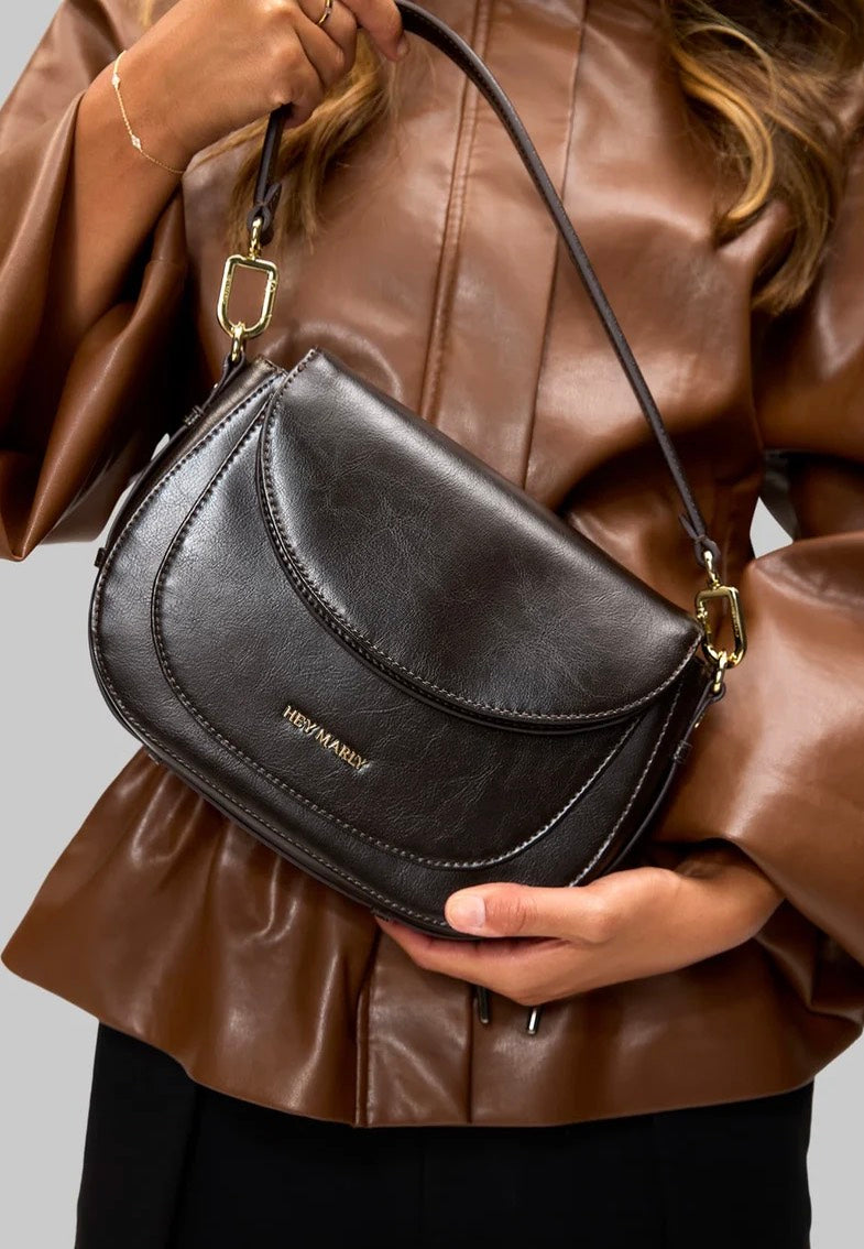 Hey Marly Big Sister Glossy Coffee Crossbody Bag
