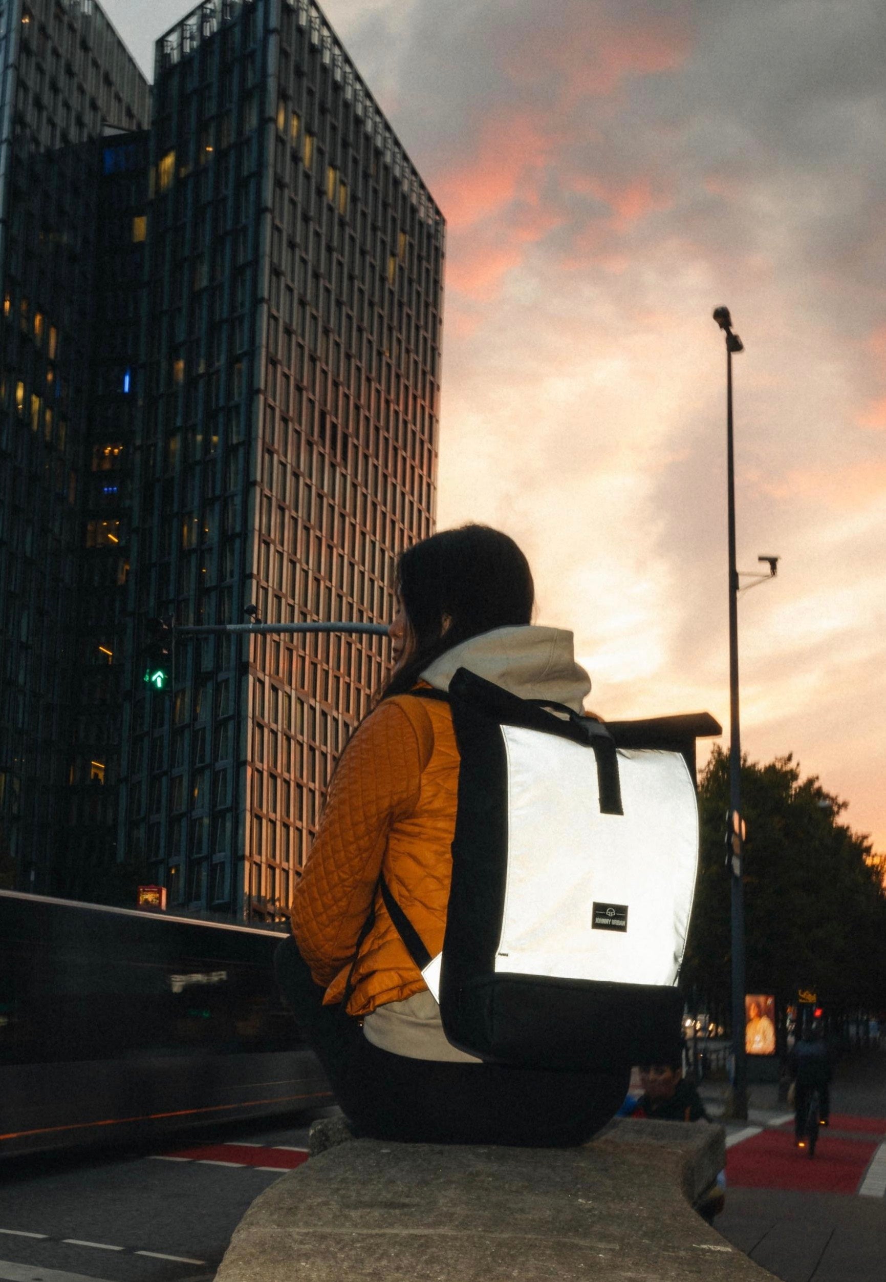 Johnny Urban Allen Medium Black Reflective Rolltop Backpack