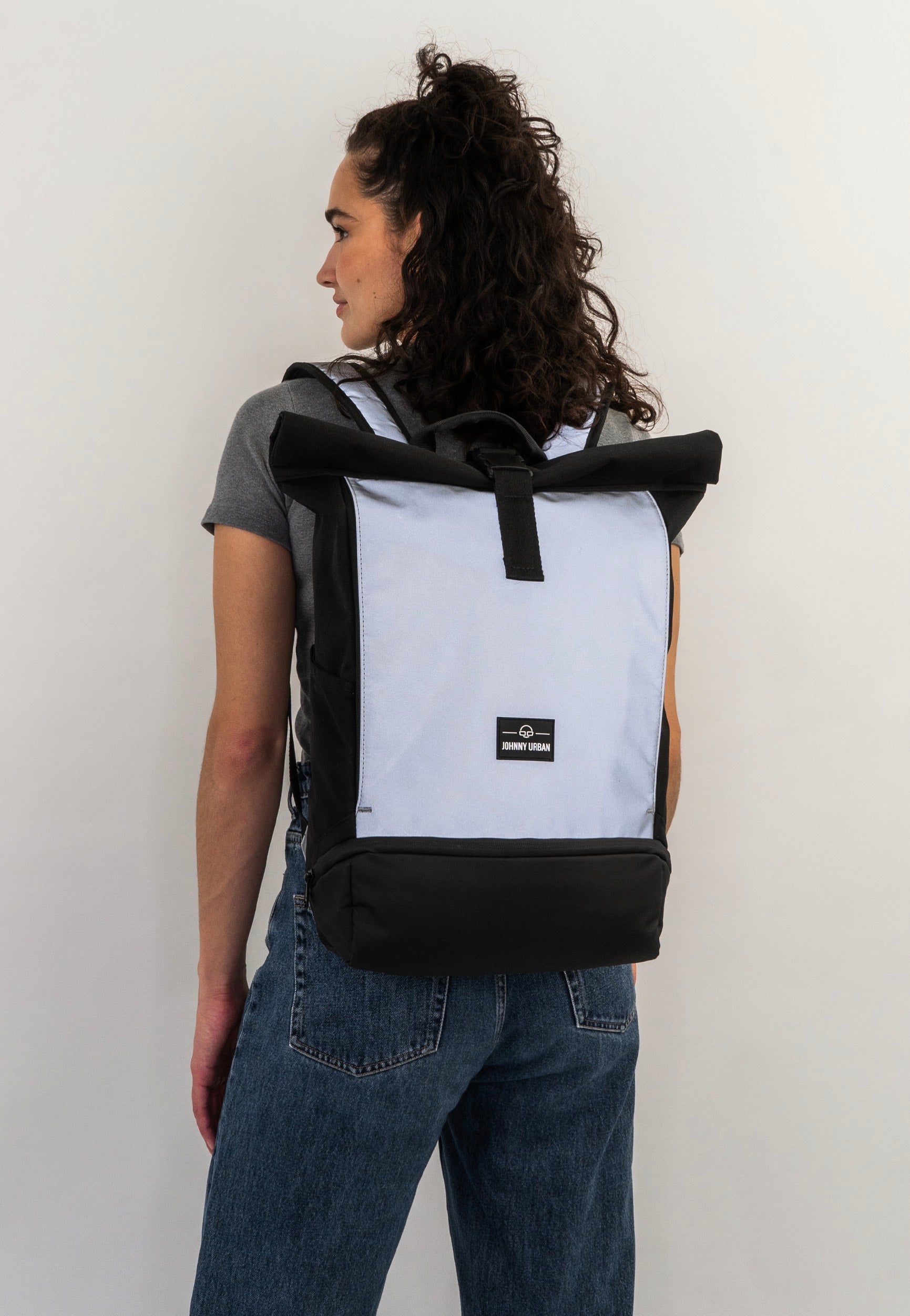 Johnny Urban Allen Medium Black Reflective Rolltop Backpack