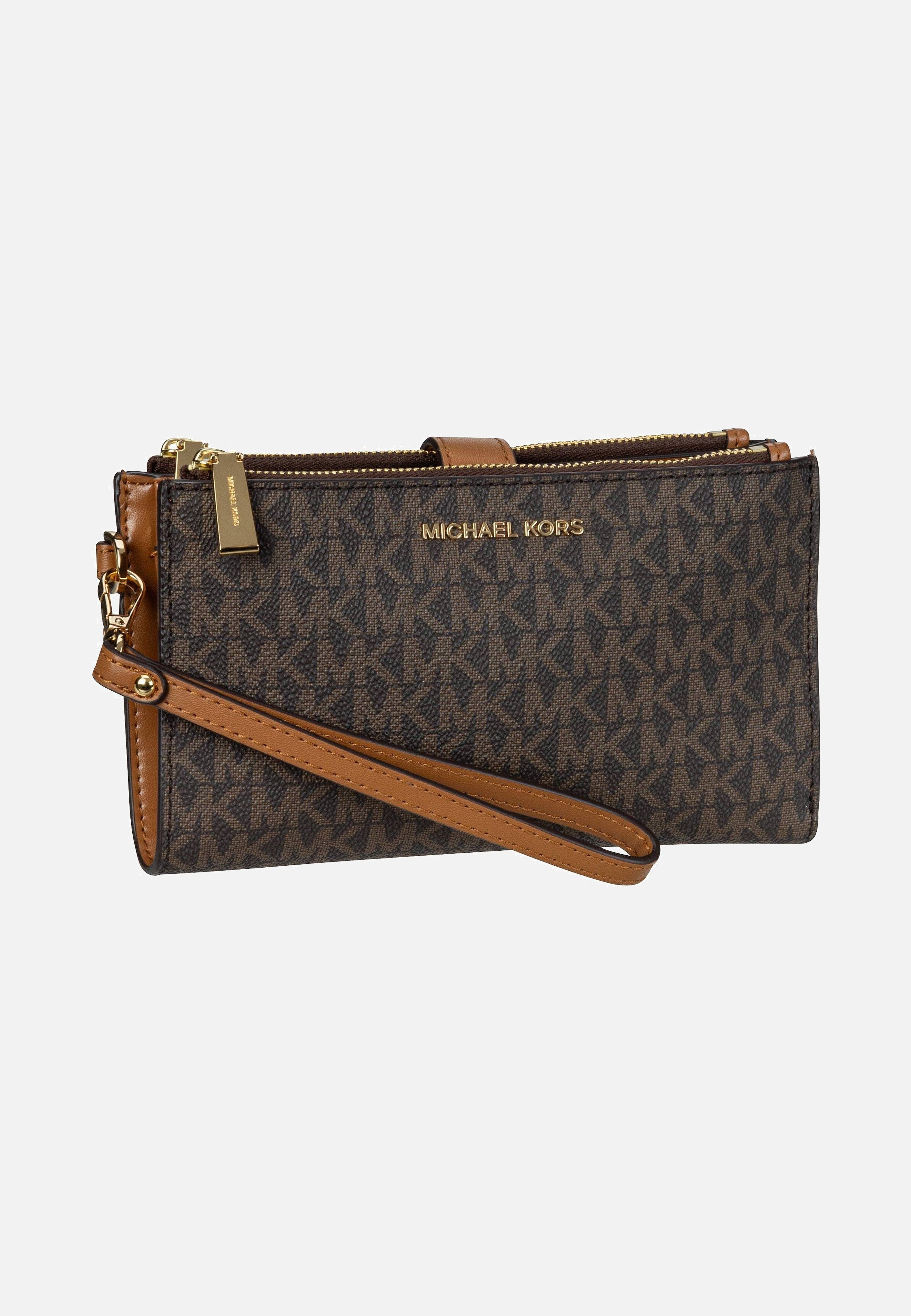 Michael Kors Jet Set Double Zip MK SIG Brown Clutch