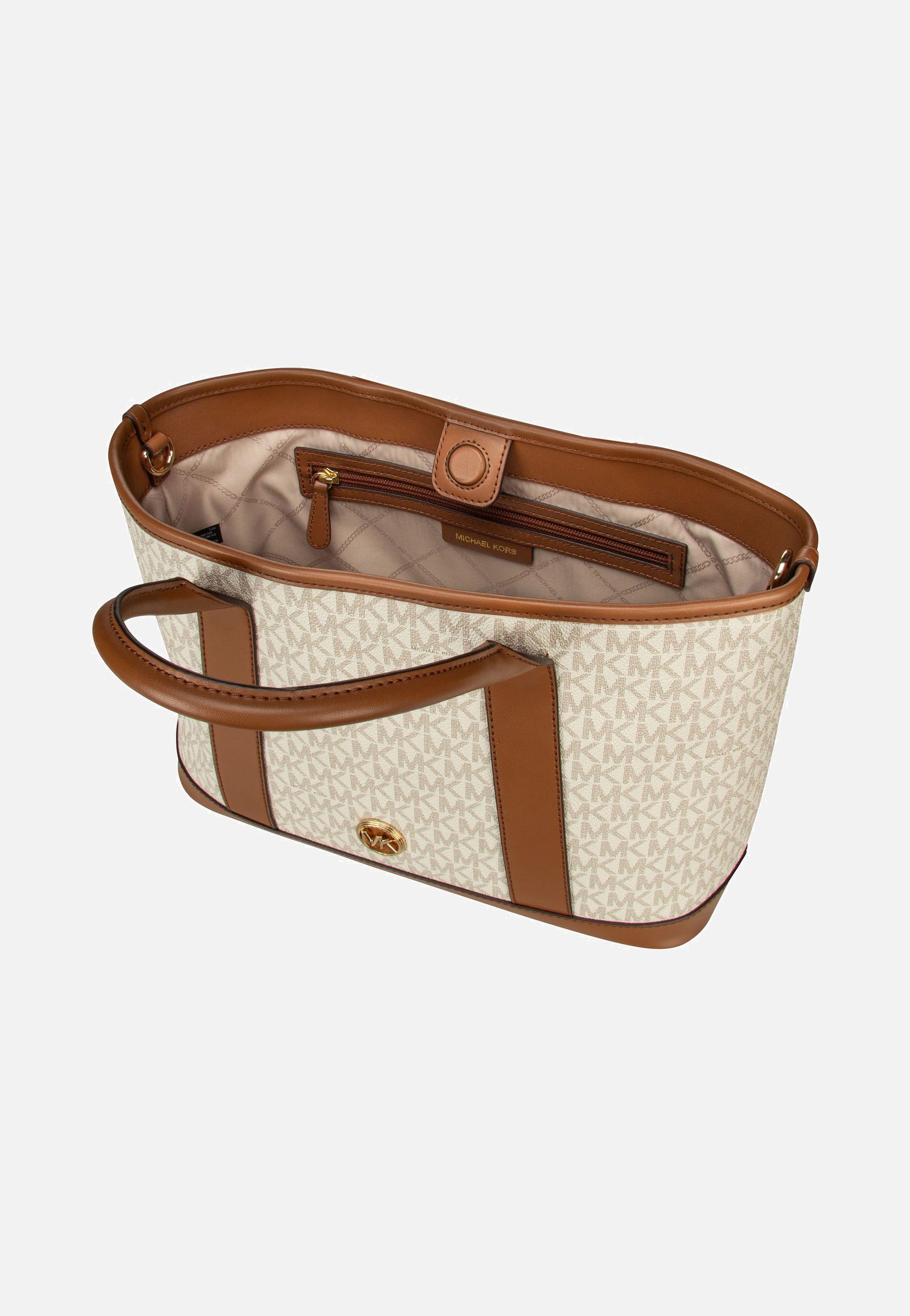 Michael Kors Luisa MD MK SIG Vanilla/Luggage Tote Bag