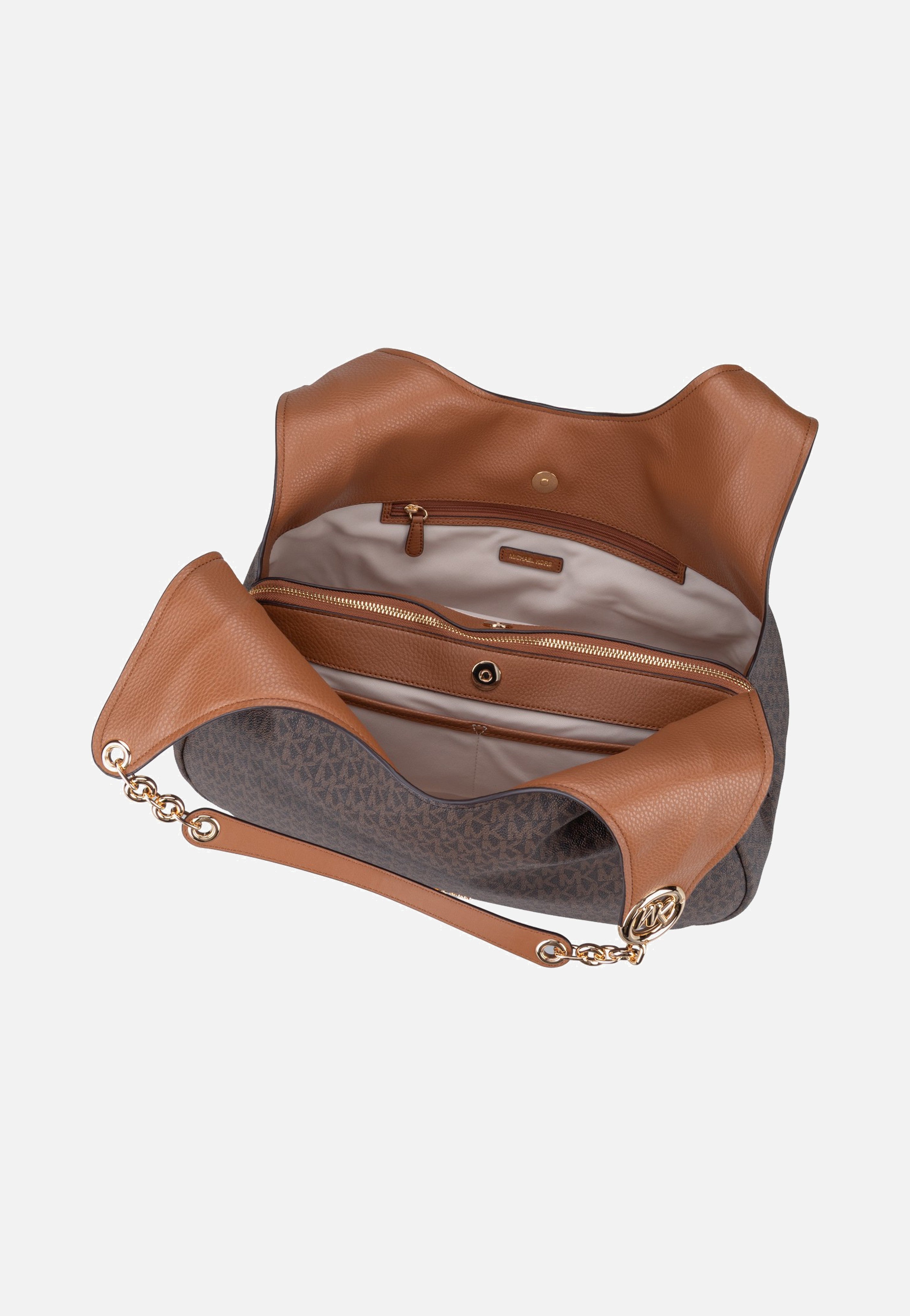 Michael Kors Ellie LG Trpl Compt Shldr Tote Brown/Acorn Hobo Bag