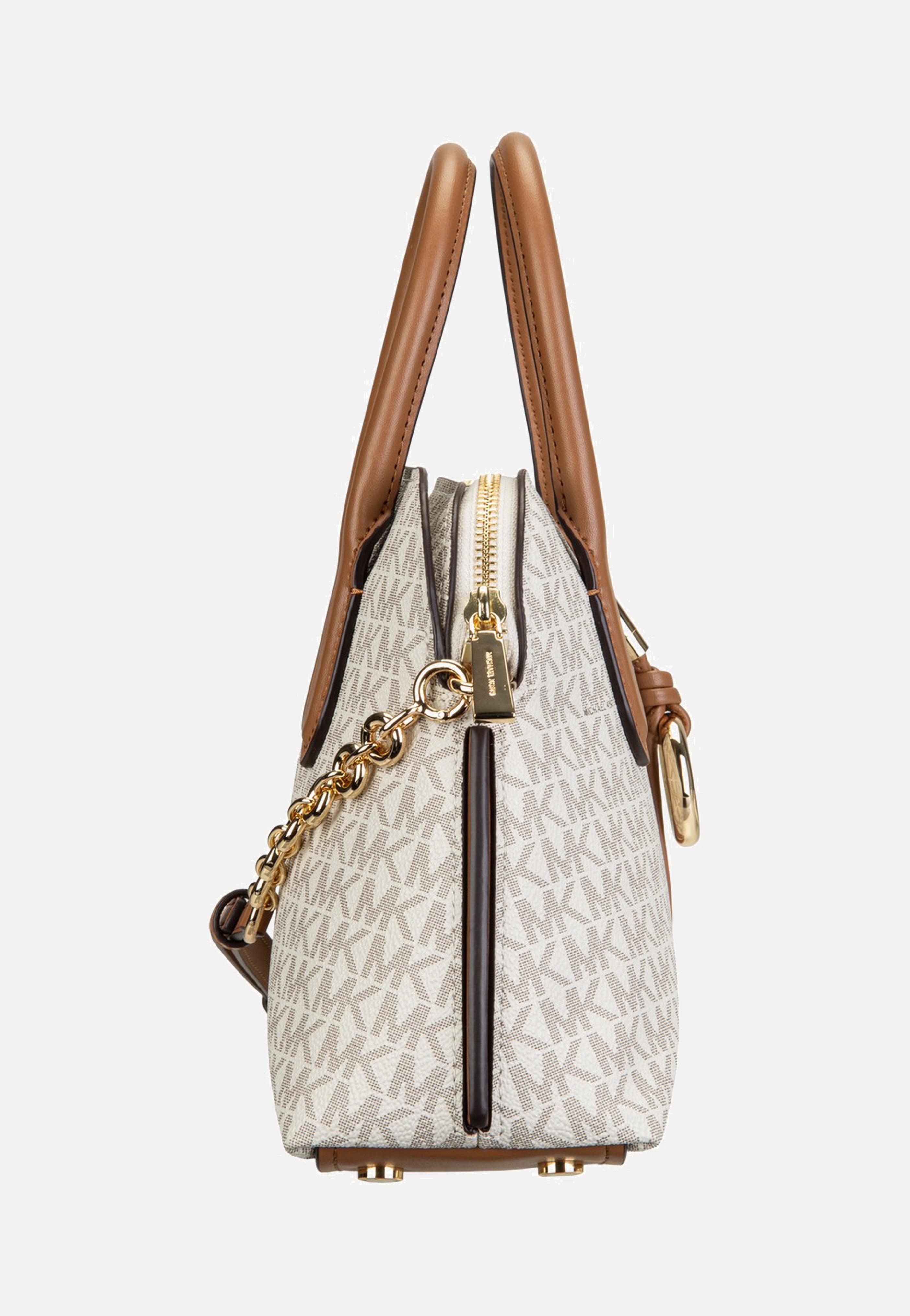 Michael Kors Freddie Medium Dome Chn Stchl Vanilla/Acorn Satchel