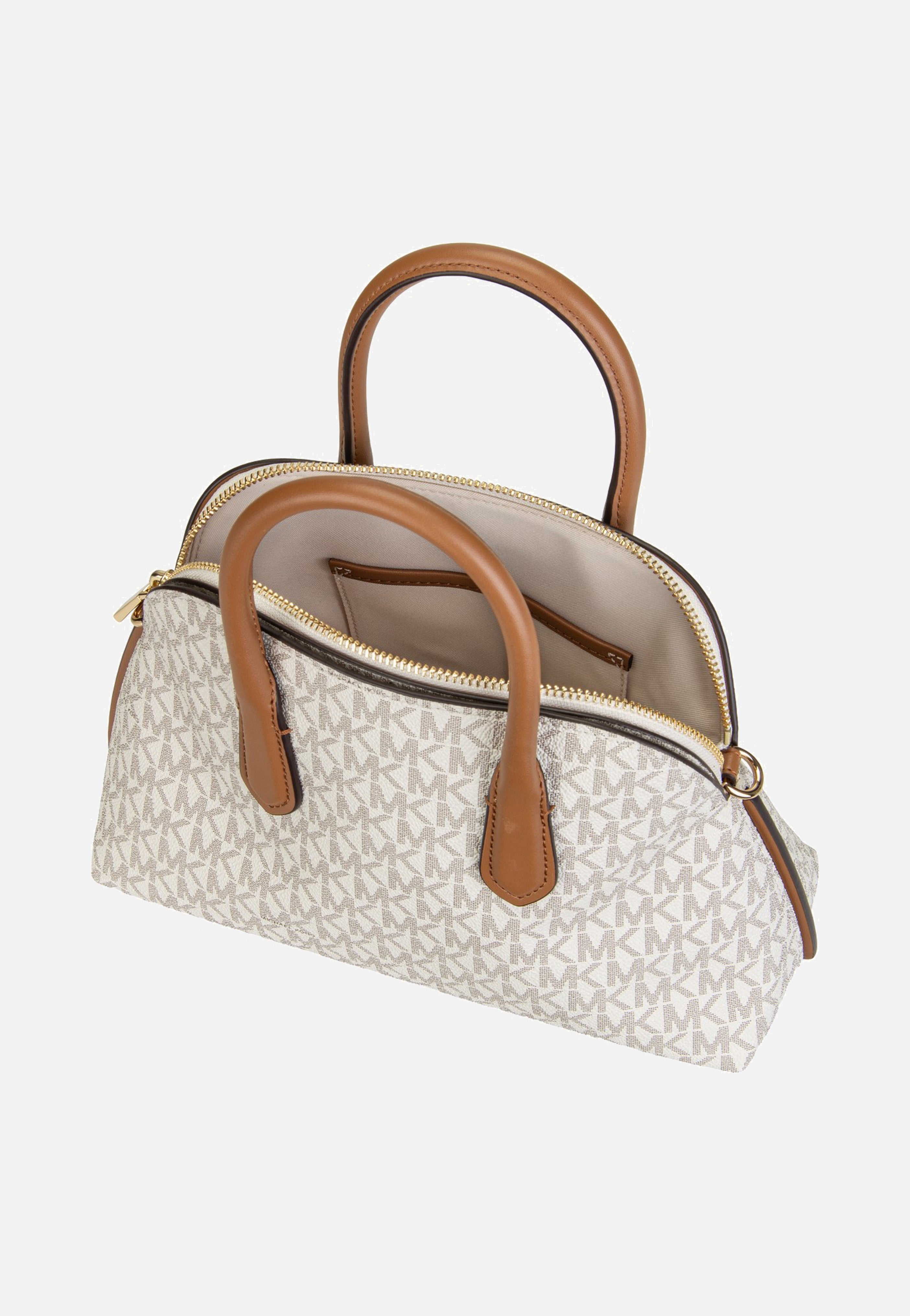 Michael Kors Freddie Medium Dome Chn Stchl Vanilla/Acorn Satchel