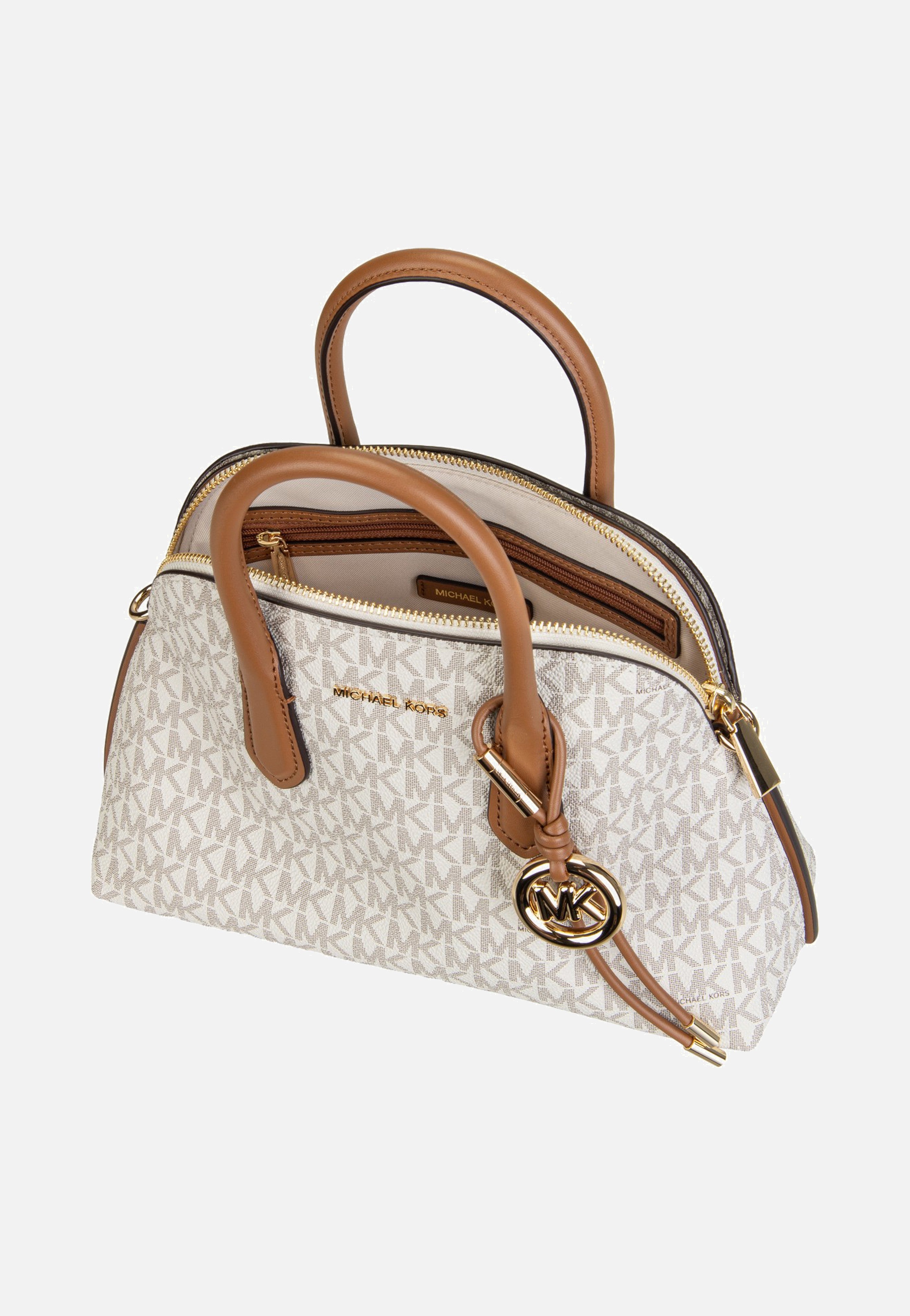 Michael Kors Freddie Medium Dome Chn Stchl Vanilla/Acorn Satchel