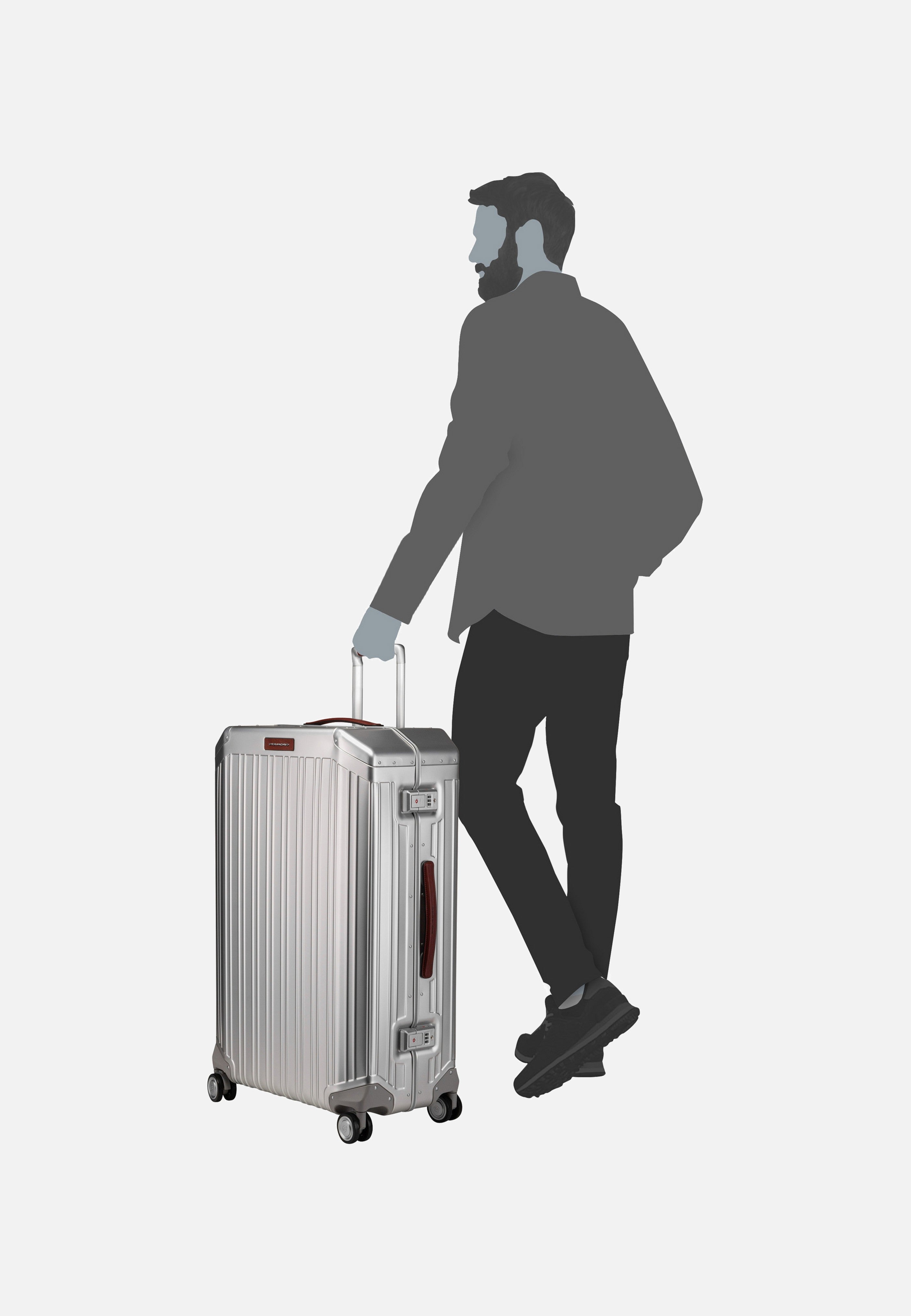 Piquadro - PQ Alu Big Size Spinner Grigio-Cuoio - Suitcase | Neutral-Image