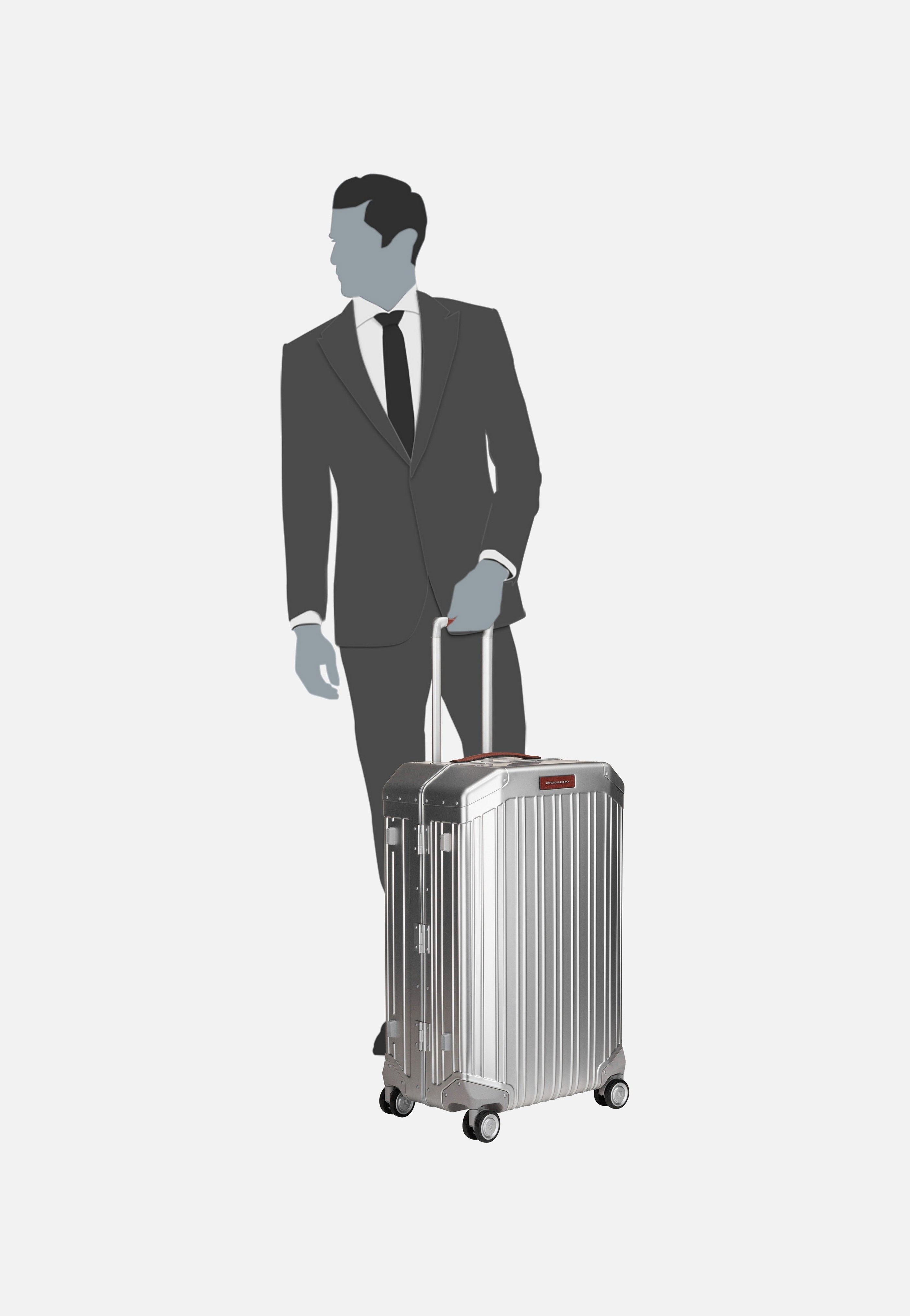 Piquadro - PQ Alu Medium Size Spinner Grigio-Cuoio - Suitcase | Neutral-Image