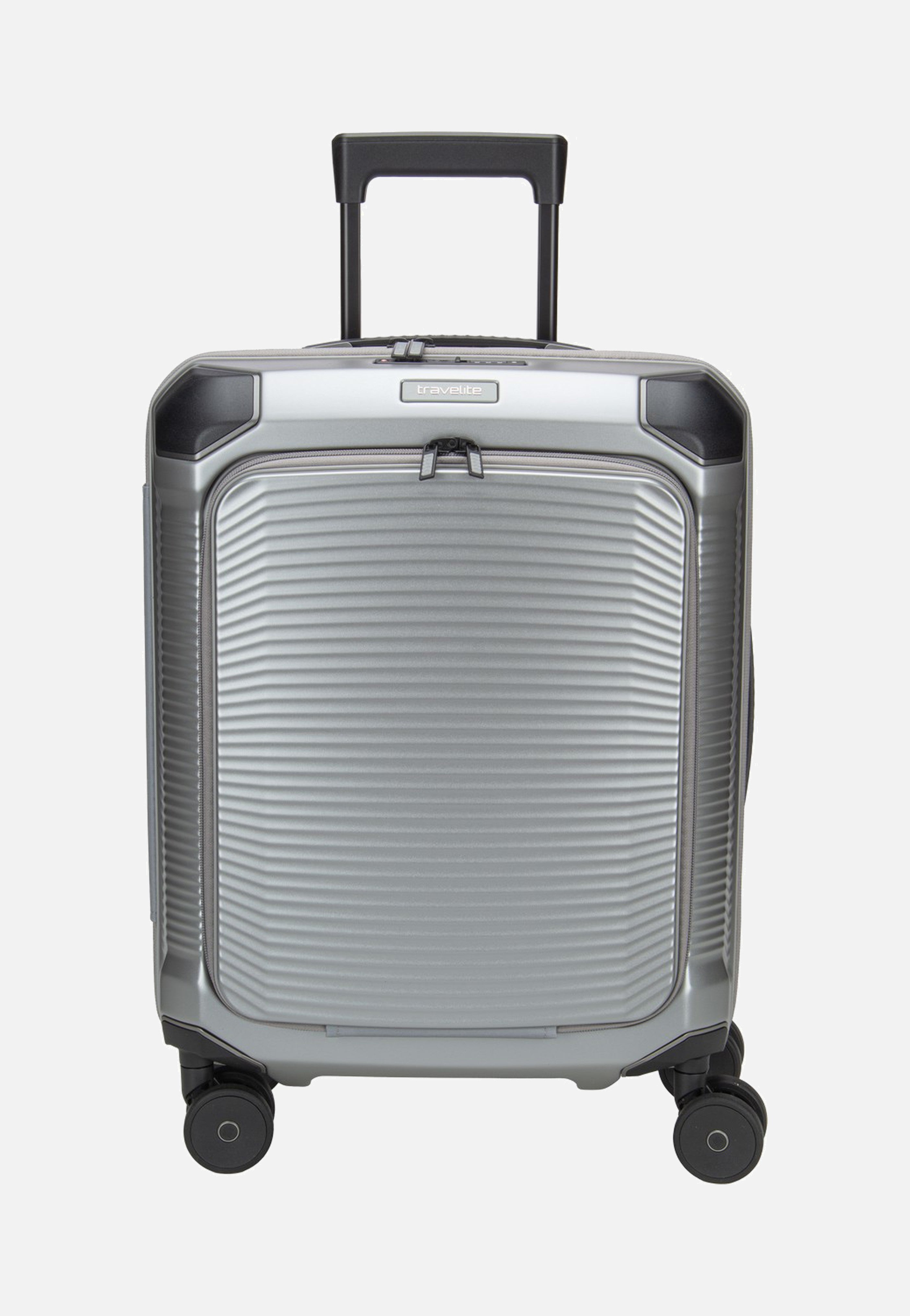 travelite Millennium Trolley 4W S Front Pocket Silver Koffer